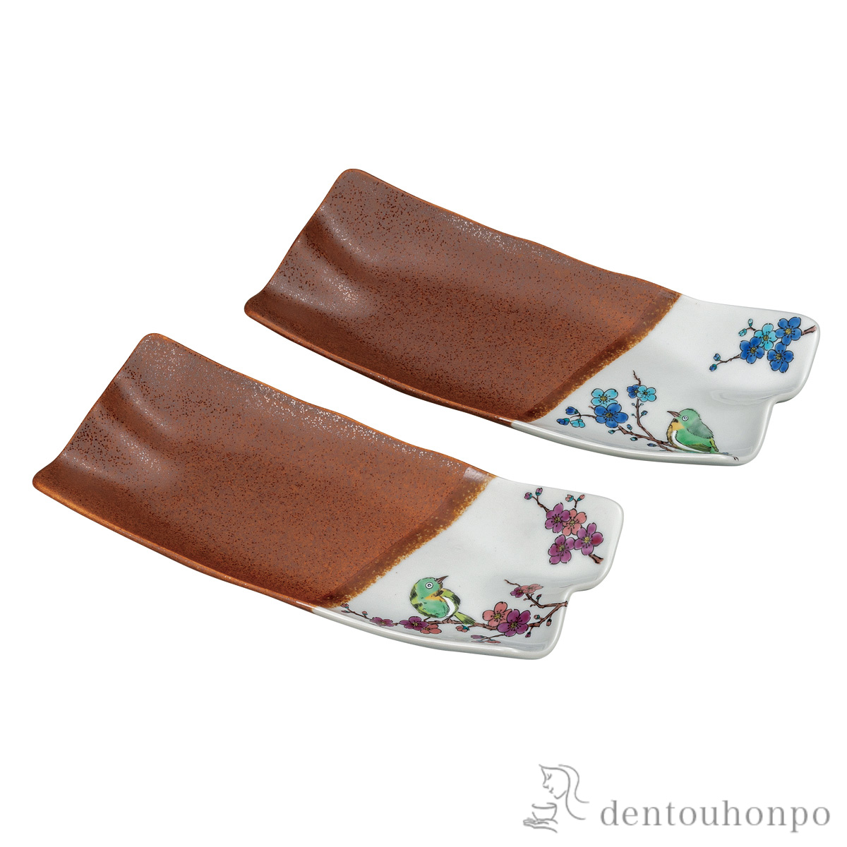 【送料無料】ペア長皿 めじろに梅 9号≪在庫確認後、通常即日で出荷≫ ( 盛皿 プレート テーブルウェア 食器 パーティー 九谷焼 )
