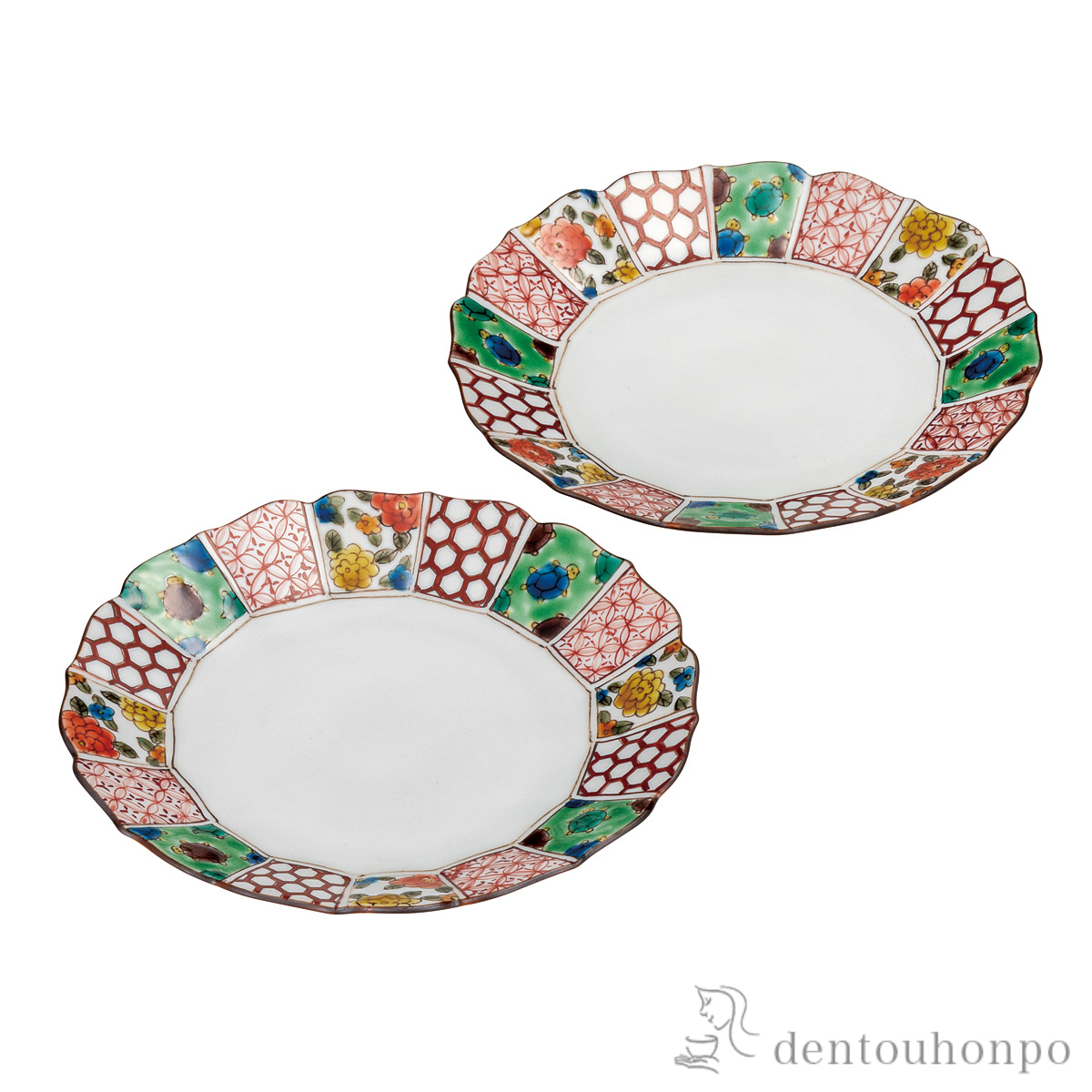 【送料無料】ペア皿 マリーゴールドと吉祥紋 6号≪在庫確認後、通常即日で出荷≫ ( プレート おつまみ 料理 和食 洋食 九谷焼 )