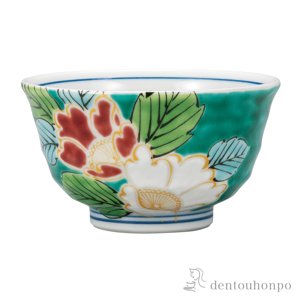 小飯碗 グリーン山茶花≪在庫確認後、通常即日で出荷≫ ( 退職祝い 定年 ごはん 白ご飯 お茶碗 飯碗 おすすめ 九谷焼 )