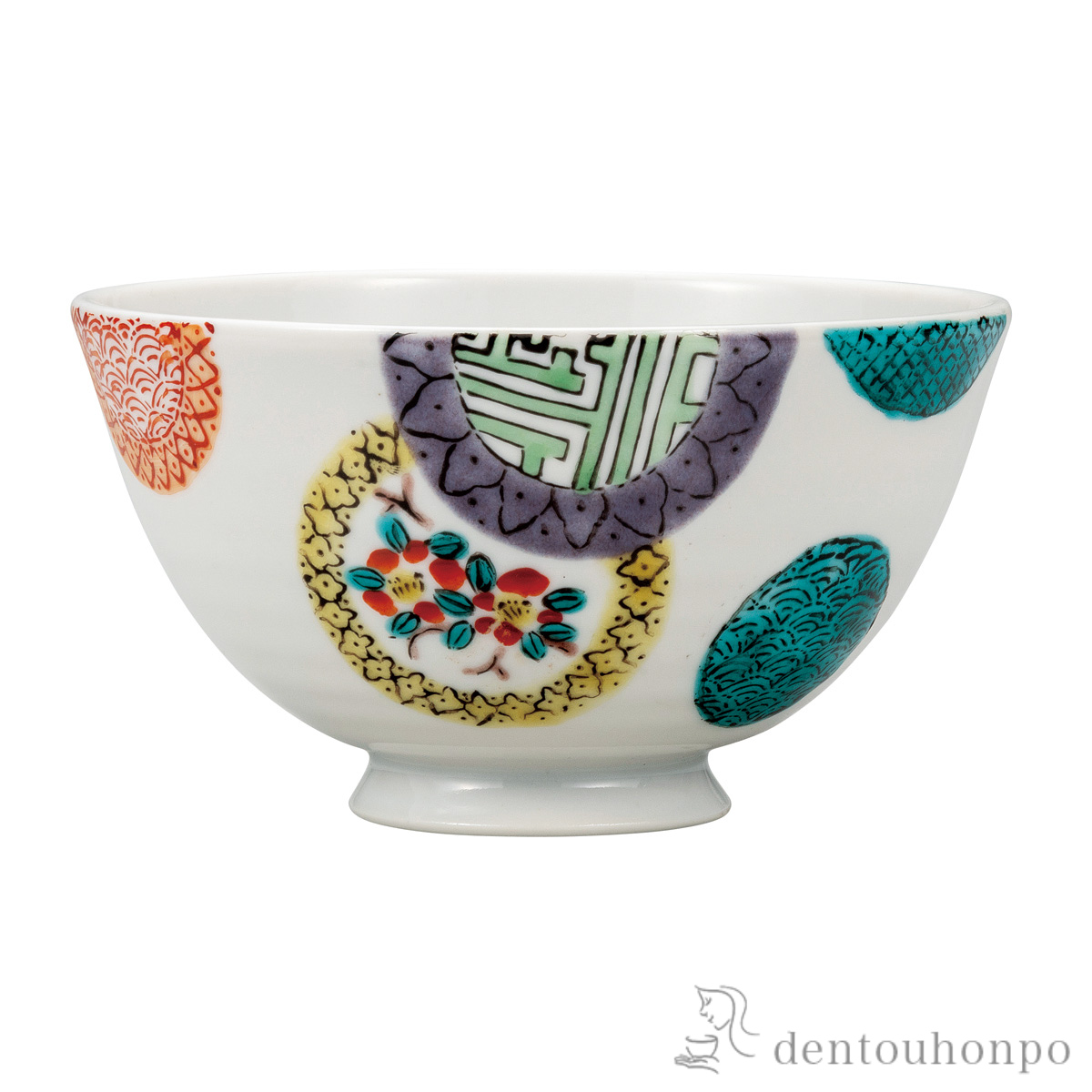 【送料無料】軽量飯碗 色絵丸紋≪在庫確認後、通常即日で出荷≫ ( ごはん 白ご飯 お茶碗 飯碗 おすすめ 九谷焼 )