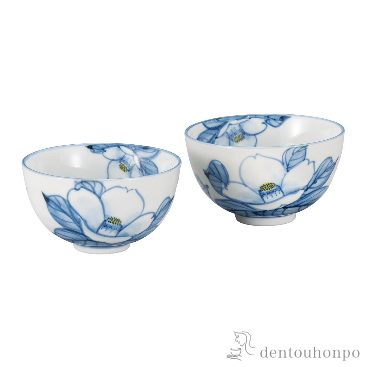 組飯碗 染付花椿≪在庫確認後、通常即日で出荷≫ ( ギフト プレゼント ご飯茶碗 結婚祝い おすすめ 九谷焼 )