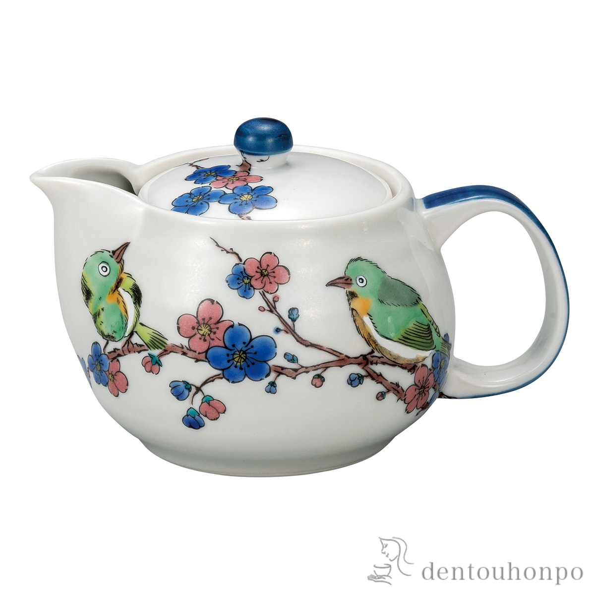 ポット急須 めじろに梅 茶こし網付≪在庫確認後、通常即日で出荷≫ ( ティーポット お茶 煎茶 日本茶 おすすめ 九谷焼 )
