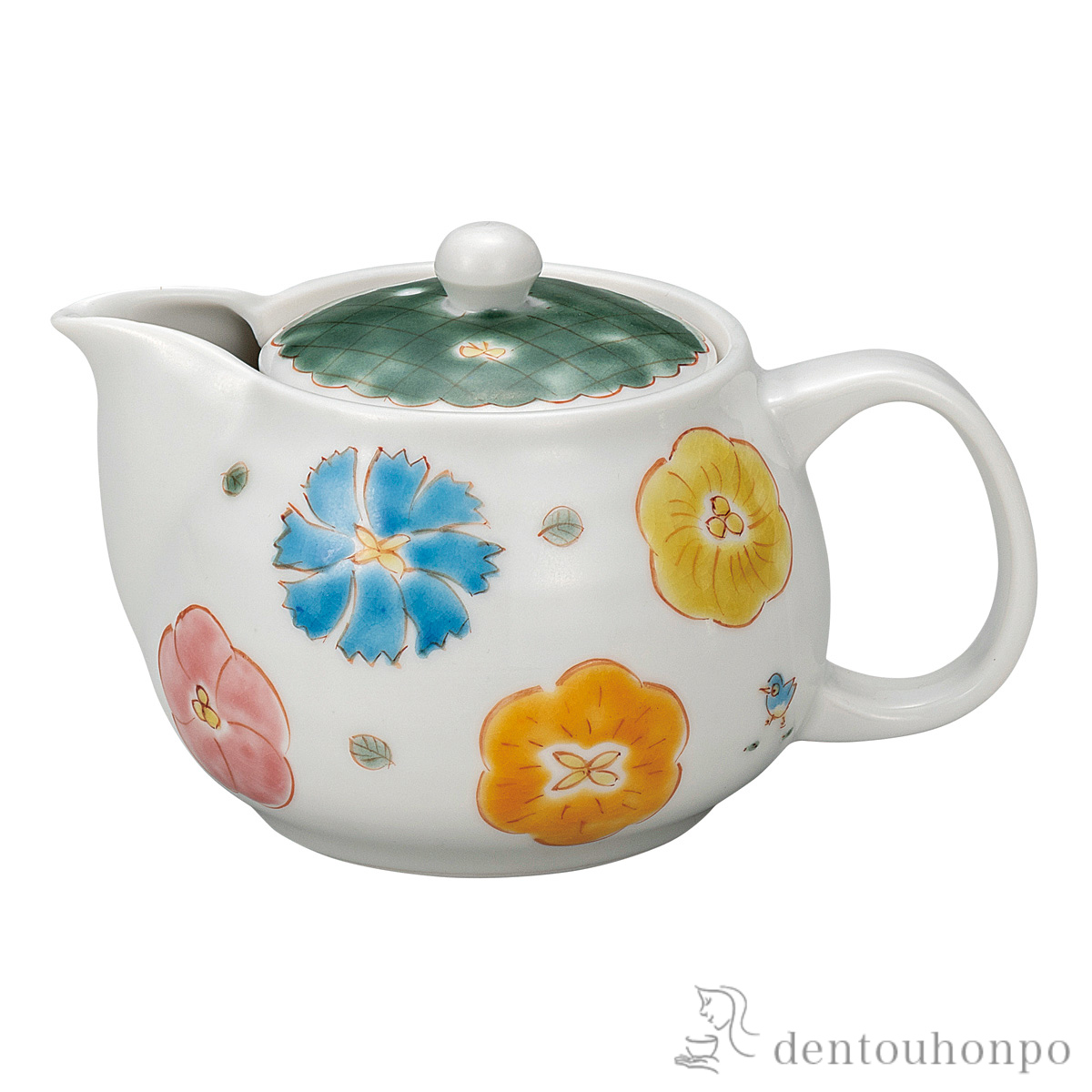 ポット急須 花に小鳥 茶こし網付≪在庫確認後、通常即日で出荷≫ ( ティーポット お茶 煎茶 日本茶 おすすめ 九谷焼 )