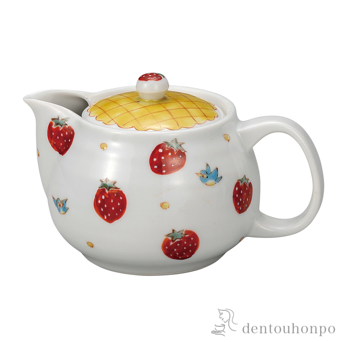 ポット急須 イチゴに小鳥 茶こし網付≪在庫確認後、通常即日で出荷≫ ( ティーポット お茶 煎茶 日本茶 おすすめ 九谷焼 )