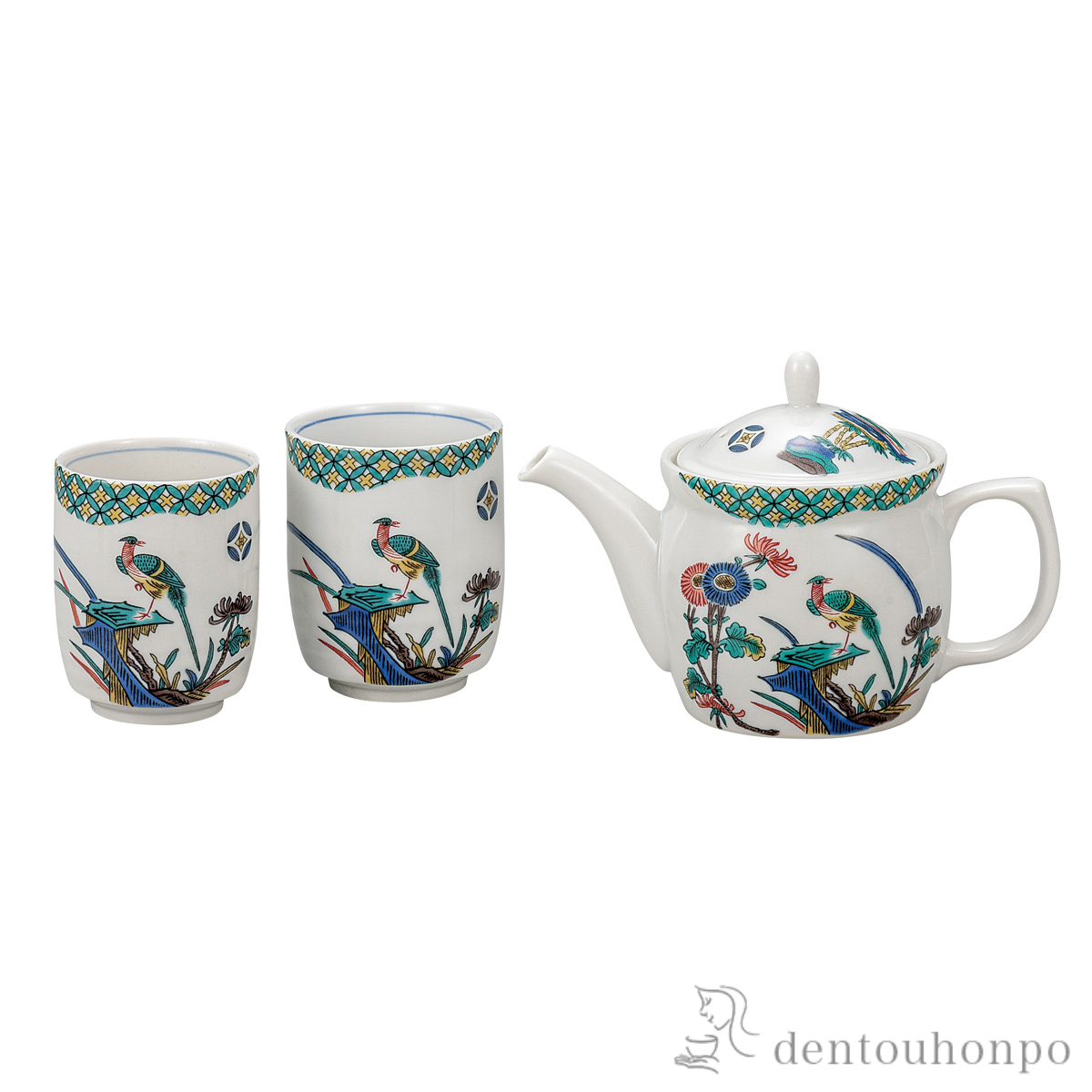 【送料無料】くつろぎ揃 古九谷花鳥 茶こし網付≪在庫確認後、通常即日で出荷≫ ( 湯のみ 急須 ポット プレゼント 日本茶 九谷焼 )