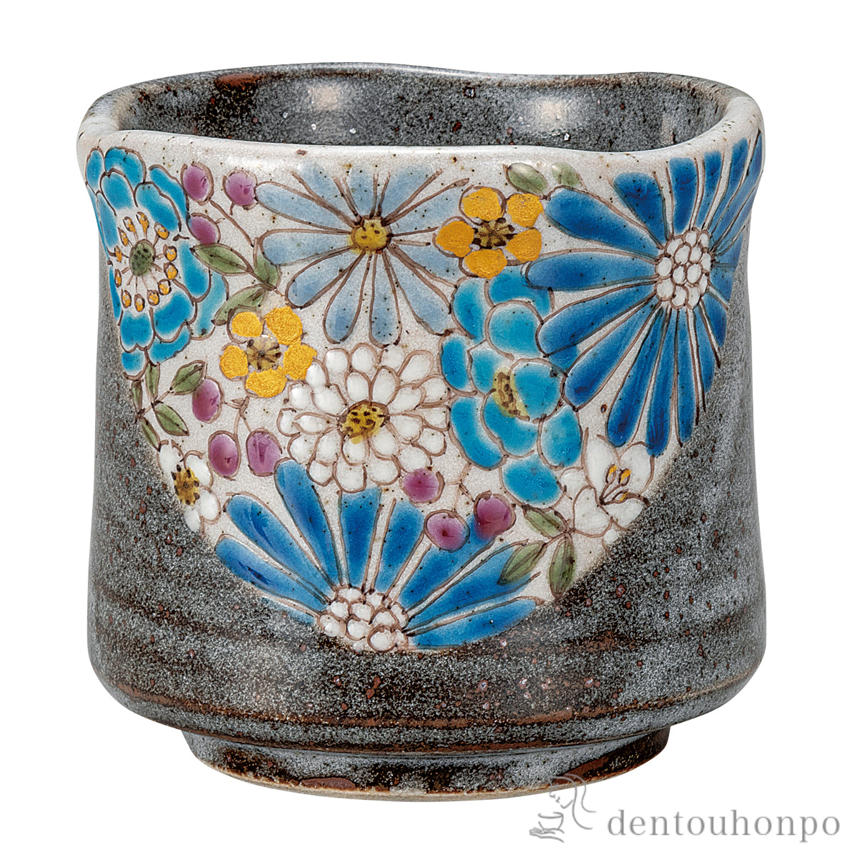 【送料無料】湯呑 華詰 青 色絵 遊≪在庫確認後、通常即日で出荷≫ ( 湯のみ ゆのみ 湯飲み カップ プレゼント 九谷焼 )