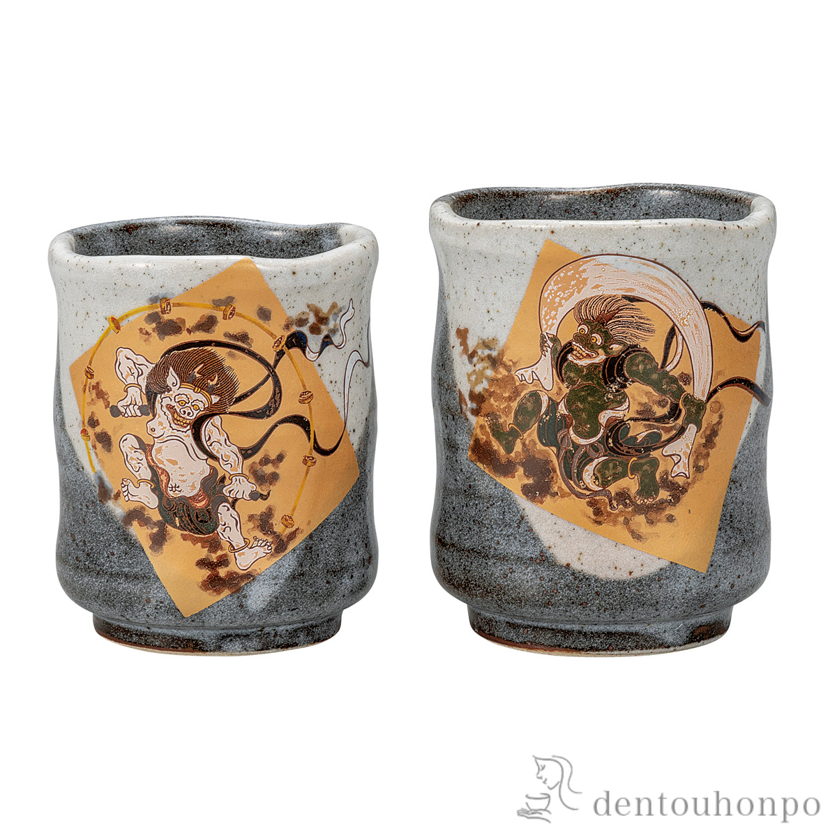 組湯呑 風神雷神≪在庫確認後、通常即日で出荷≫ ( 湯呑み 湯のみ セット 湯飲み おすすめ 九谷焼 )