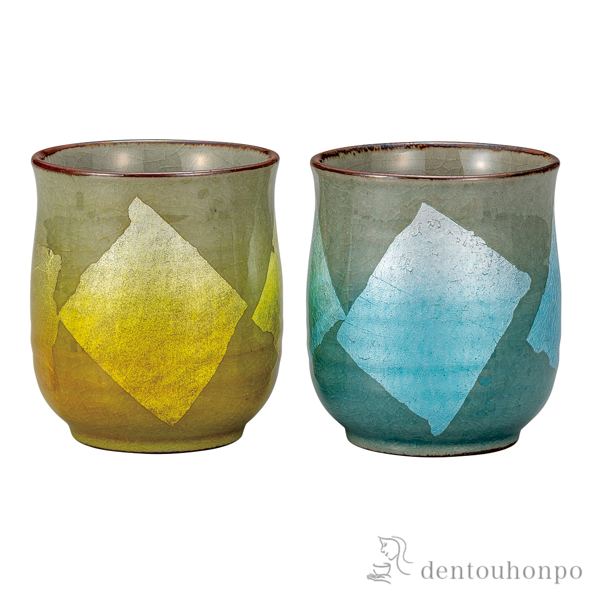 組湯呑 銀彩 水色／黄色 竜彩≪在庫確認後、通常即日で出荷≫ ( 湯呑み 湯のみ セット 湯飲み おすすめ 九谷焼 )