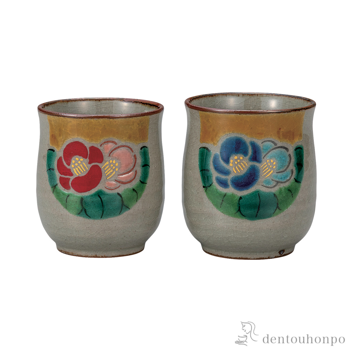 組湯呑 椿文≪在庫確認後、通常即日で出荷≫ ( 湯呑み 湯のみ セット 湯飲み おすすめ 九谷焼 )