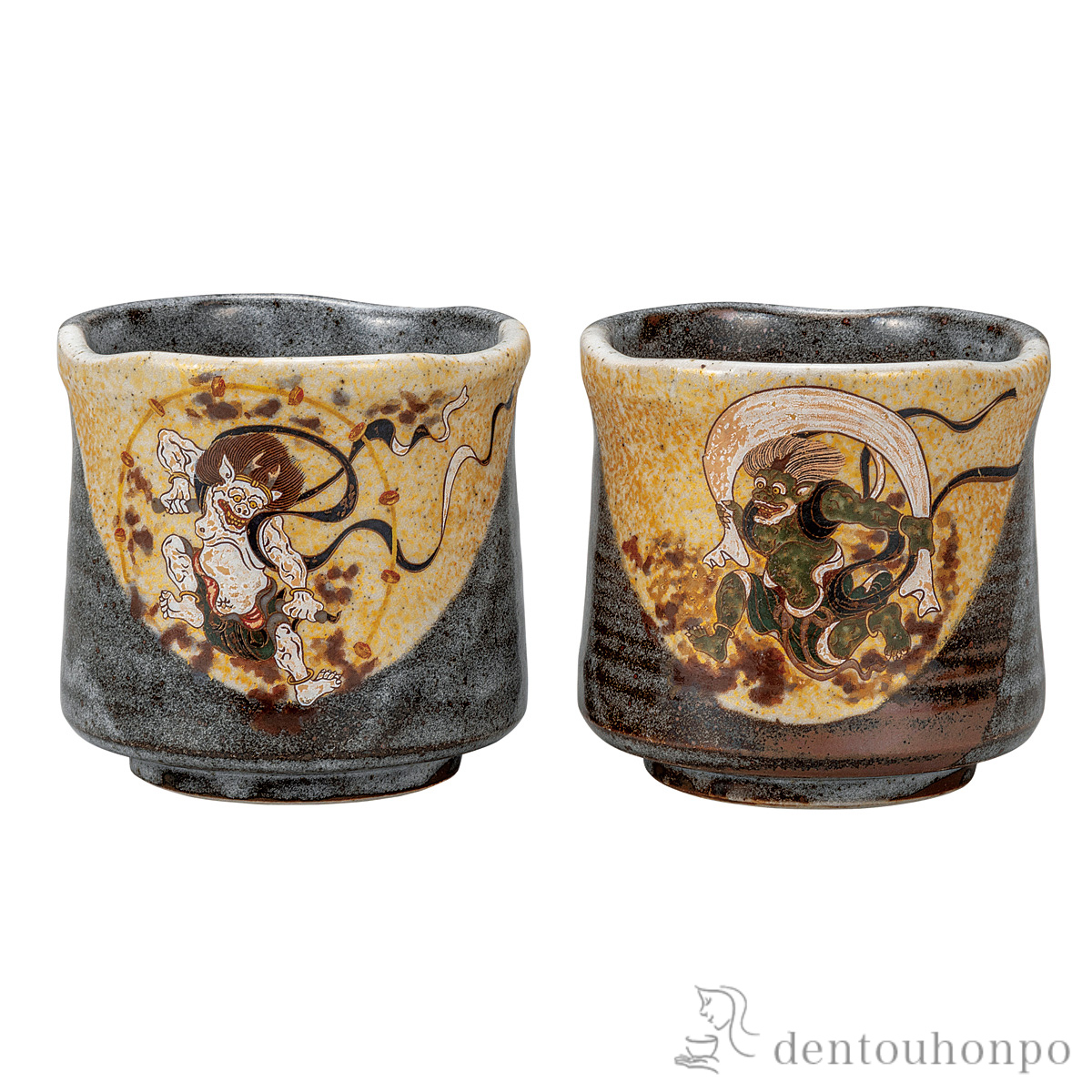 組湯呑 風神雷神≪在庫確認後、通常即日で出荷≫ ( 湯呑み 湯のみ セット 湯飲み おすすめ 九谷焼 )
