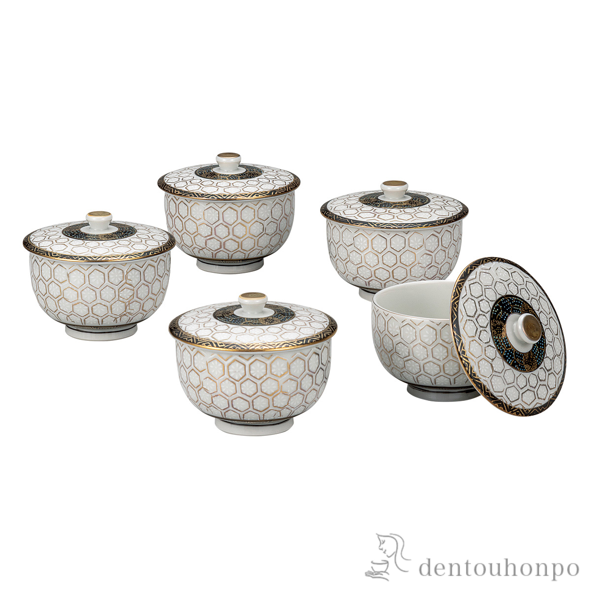 【送料無料】蓋付汲出揃 亀甲文≪在庫確認後、通常即日で出荷≫ ( 茶器セット 急須 湯呑み 日本茶 中国茶 九谷焼 )