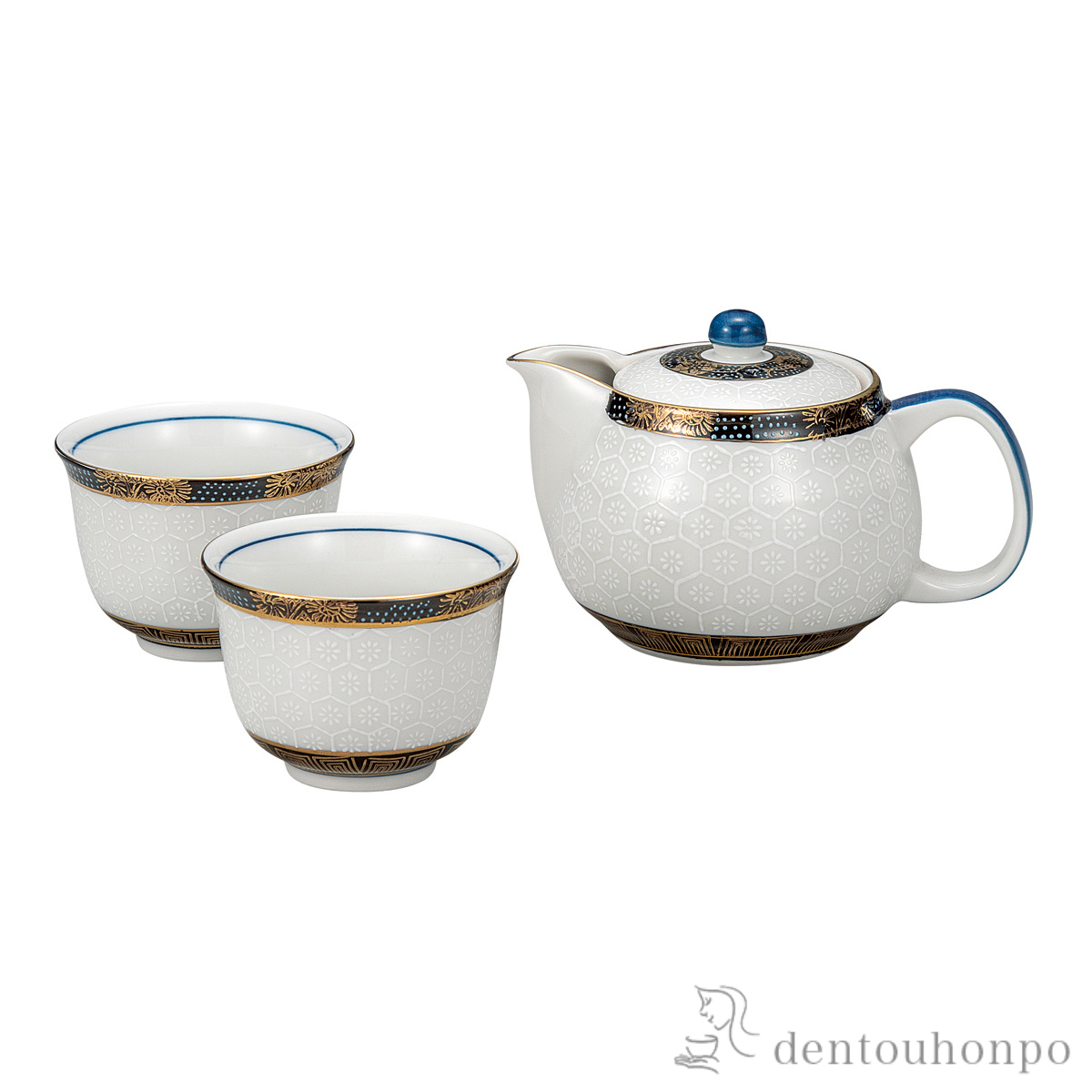 【送料無料】茶器セット 亀甲文 茶こし網付≪在庫確認後、通常即日で出荷≫ ( 茶器セット 急須 湯呑み 日本茶 中国茶 九谷焼 )