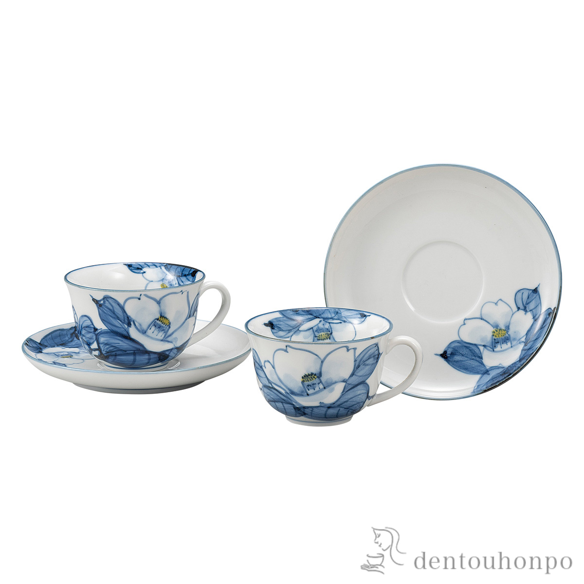 【送料無料】ペアコーヒー 染付花椿≪在庫確認後、通常即日で出荷≫ ( セット ソーサー ティーカップ 美味しい おすすめ 九谷焼 )