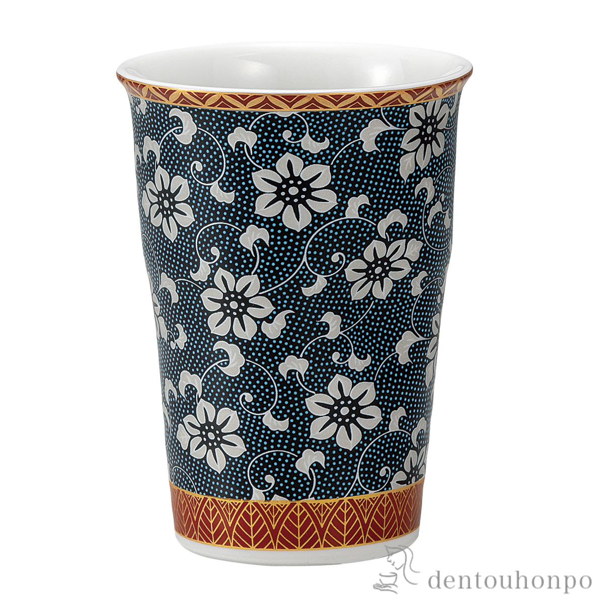 フリ−カップ 青粒鉄仙文≪在庫確認後、通常即日で出荷≫ ( 焼酎グラス ビアカップ ビールグラス フリーカップ グラス 九谷焼 )