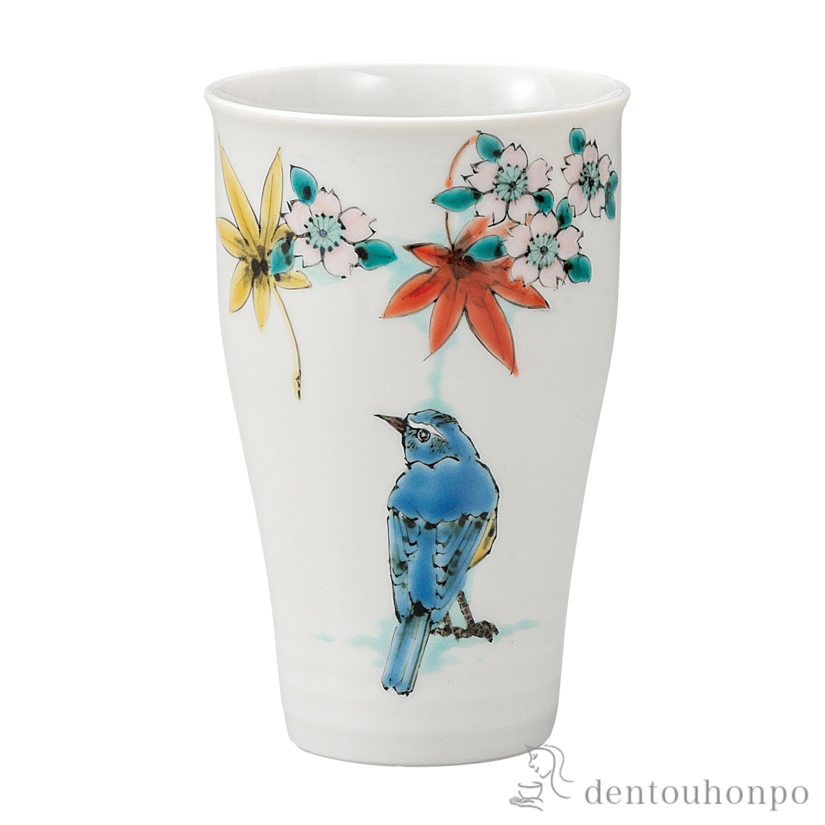 【送料無料】フリ−カップ 春秋ルリビタキ≪在庫確認後、通常即日で出荷≫ ( 焼酎グラス ビアカップ ビールグラス フリーカップ グラス 九谷焼 )