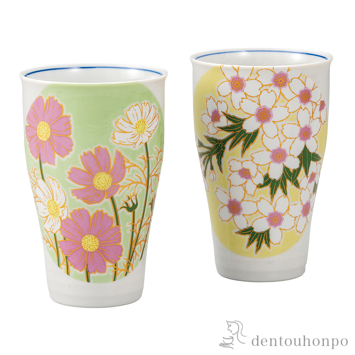 【送料無料】ペアフリーカップ 花絵変り≪在庫確認後、通常即日で出荷≫ ( 焼酎グラス ビアカップ ビールグラス フリーカップ グラス 九谷焼 )