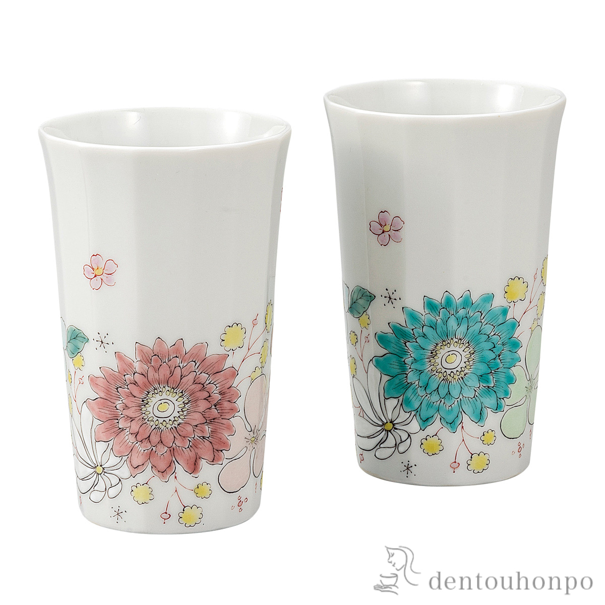 ペアフリーカップ 花はな≪在庫確認後、通常即日で出荷≫ ( 焼酎グラス ビアカップ ビールグラス フリーカップ グラス 九谷焼 )