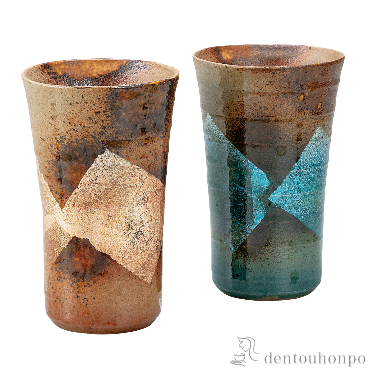 ペアフリーカップ 銀彩 水色／オレンジ 竜彩≪在庫確認後、通常即日で出荷≫ ( 退職祝い 定年 焼酎グラス ビアカップ ビールグラス フリーカップ グラス 九谷焼 )