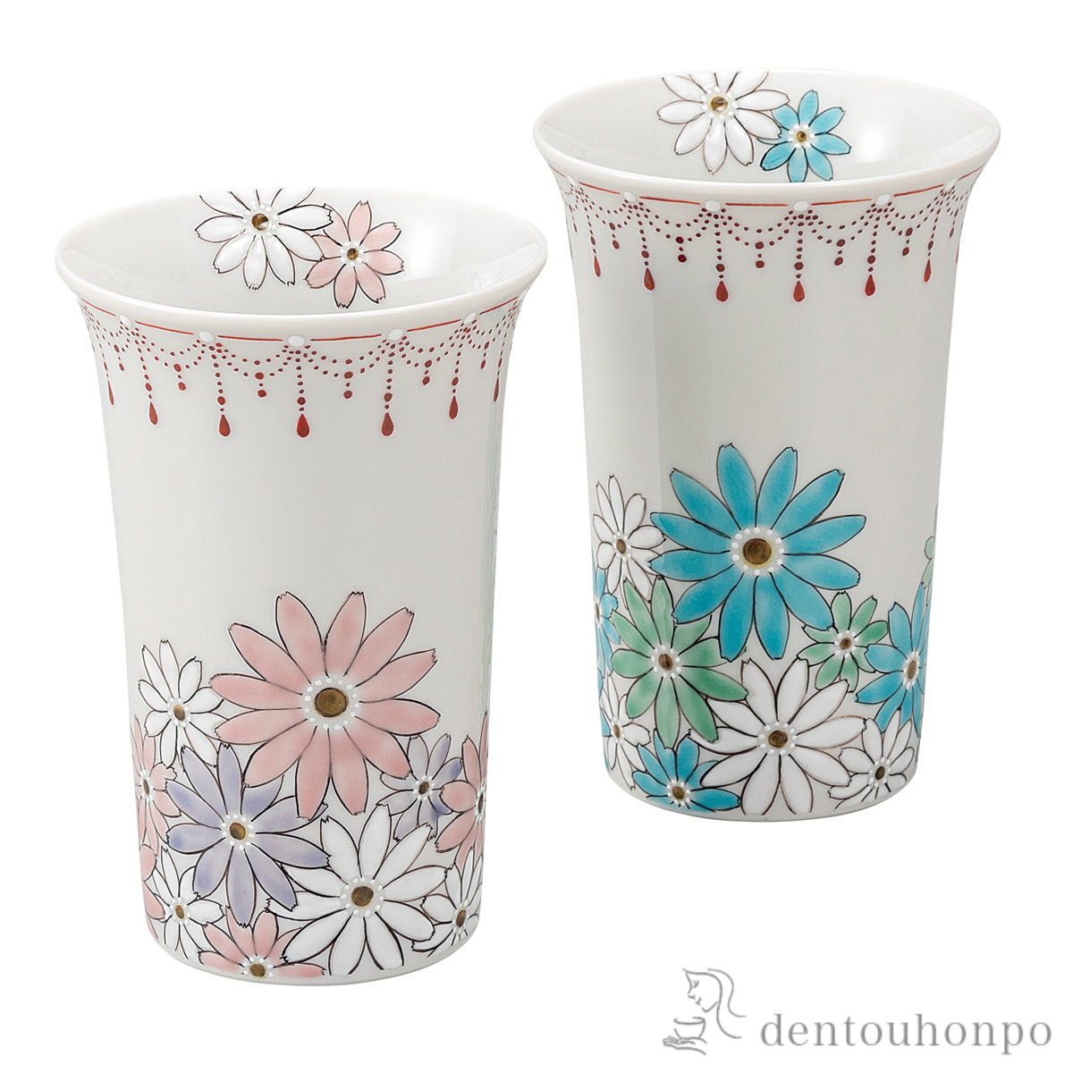 【送料無料】ペアフリーカップ 色絵瓔珞≪在庫確認後、通常即日で出荷≫ ( 焼酎グラス ビアカップ ビールグラス フリーカップ グラス 九谷焼 )