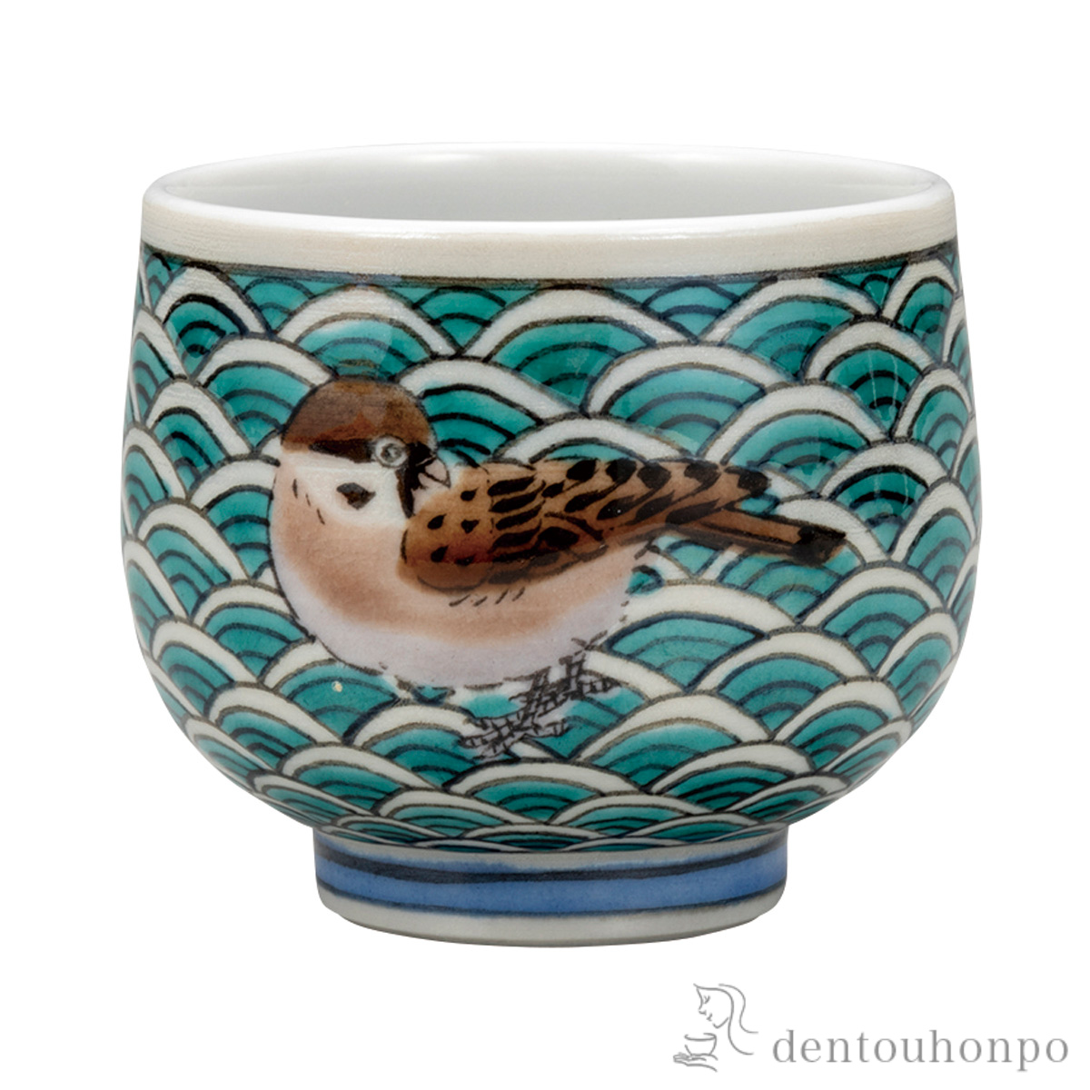 【送料無料】ぐい呑 波小紋雀≪在庫確認後、通常即日で出荷≫ ( ぐいのみ 盃 酒器 猪口 日本酒 九谷焼 )