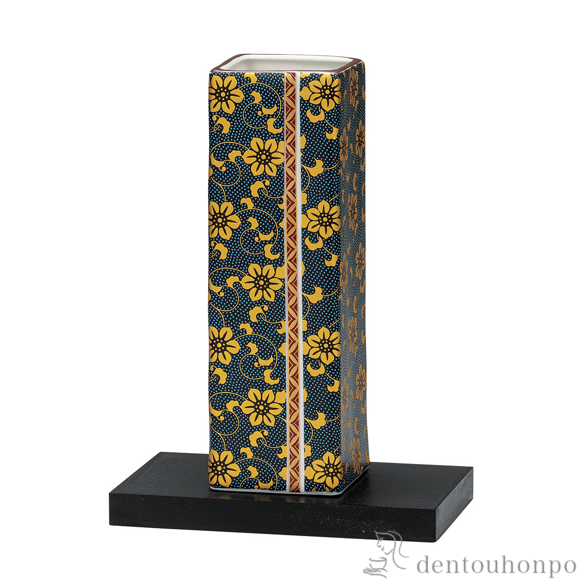 【送料無料】花瓶 青粒鉄仙 6号 台付≪在庫確認後、通常即日で出荷≫ ( 木札名入れ有料 ガラス フラワーベース 花器 一輪挿し おすすめ 九谷焼 )