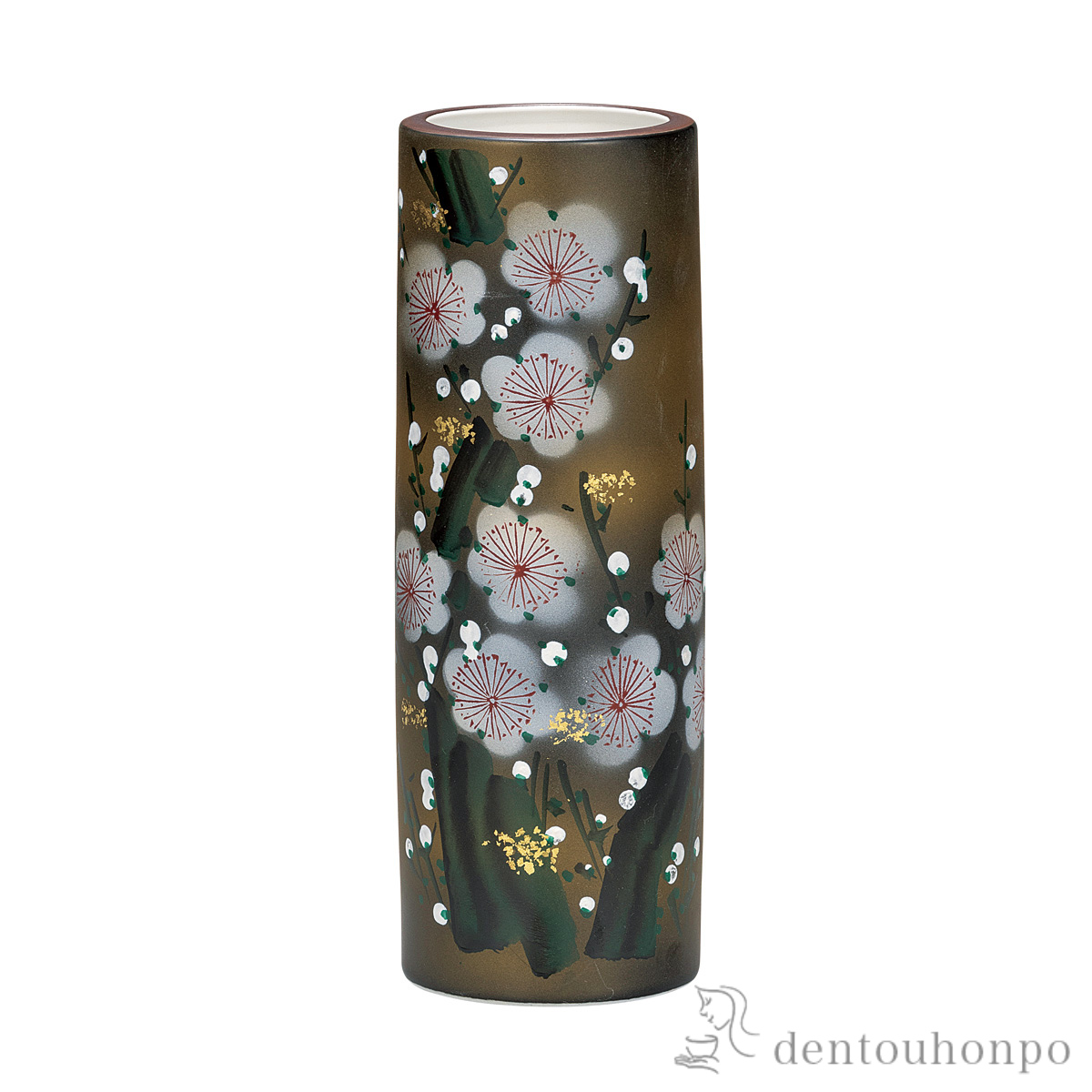 【送料無料】花瓶 金箔梅の図 8号≪在庫確認後、通常即日で出荷≫ ( 木札名入れ有料 ガラス フラワーベース 花器 一輪挿し おすすめ 九谷焼 )