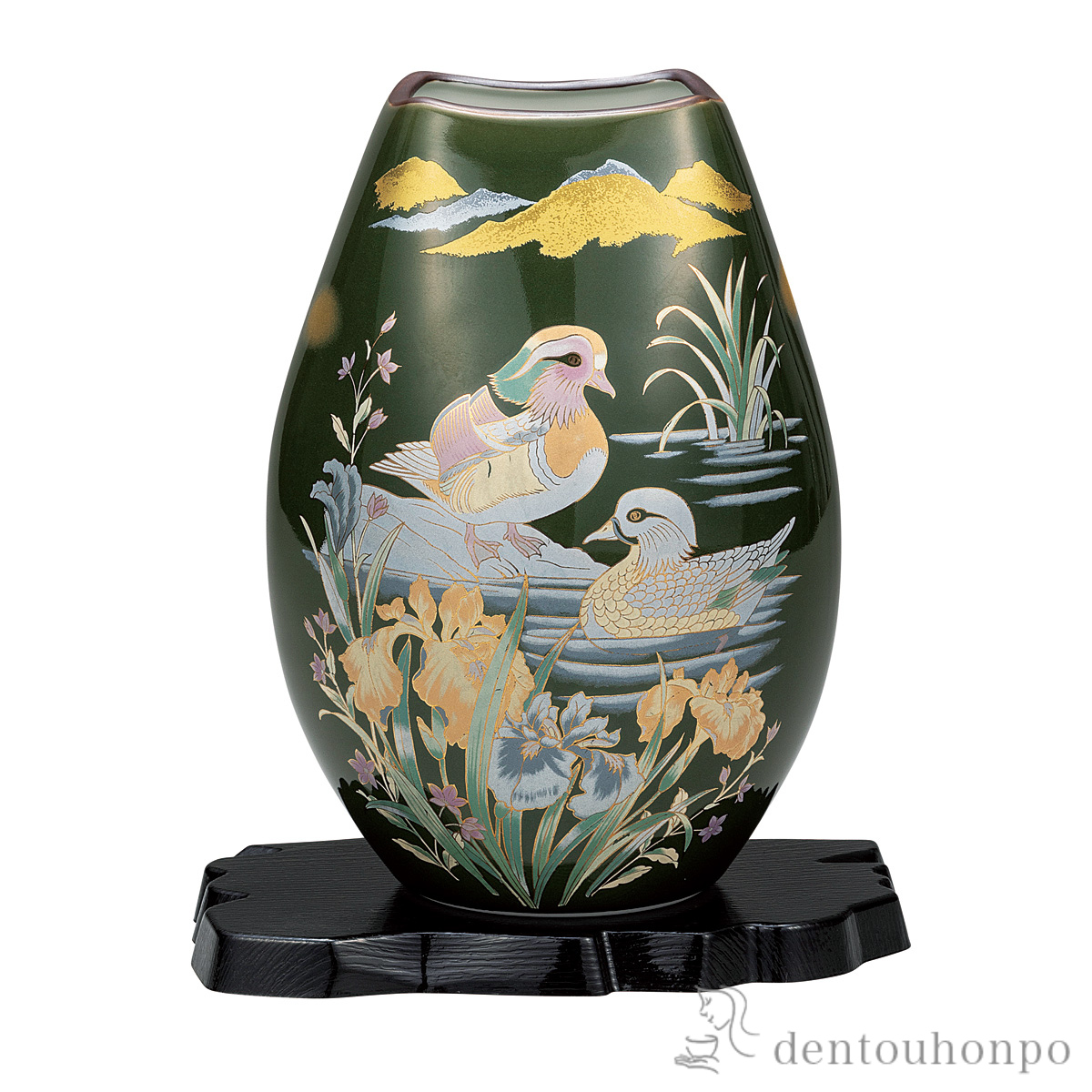 花瓶 おしどり 8号 台付≪在庫確認後、通常即日で出荷≫ ( 木札名入れ有料 ガラス フラワーベース 花器 一輪挿し おすすめ 九谷焼 )