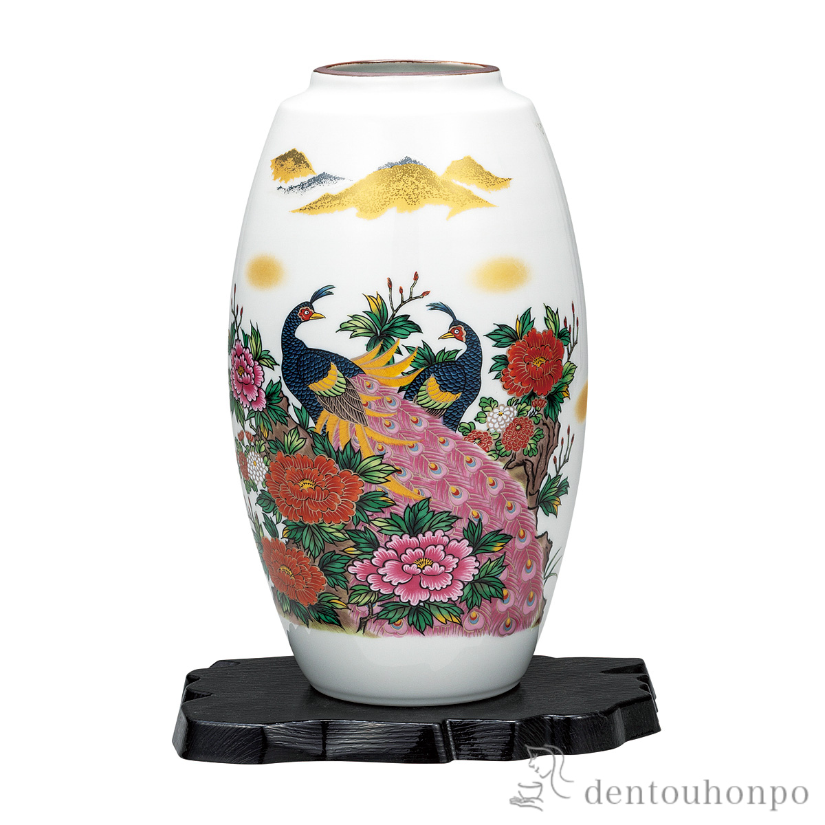 【送料無料】花瓶 色牡丹孔雀 9号 台付≪在庫確認後、通常即日で出荷≫ ( 木札名入れ有料 ガラス フラワーベース 花器 一輪挿し おすすめ 九谷焼 )