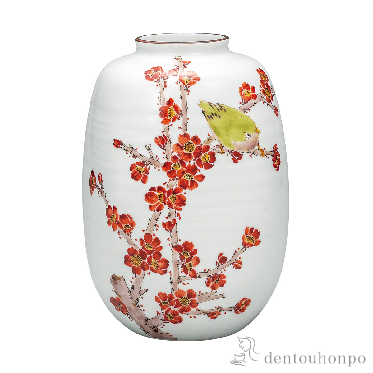 【送料無料】花瓶 梅に目白 8号≪在庫確認後、通常即日で出荷≫ ( 木札名入れ有料 ガラス フラワーベース 花器 一輪挿し おすすめ 九谷焼 )