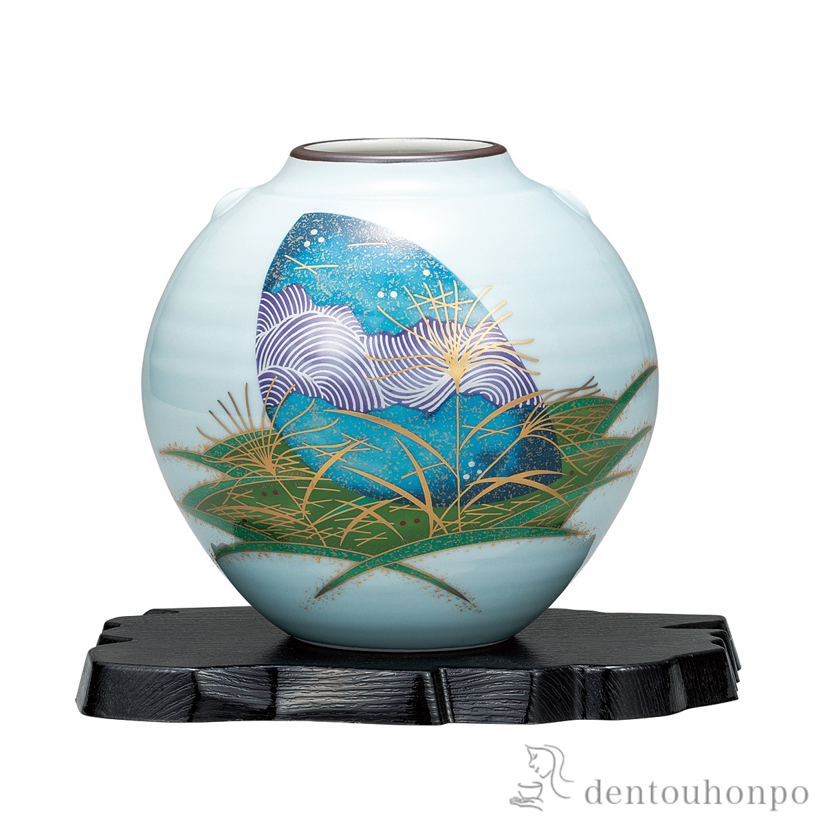 花瓶 金彩月友禅 5.5号 台付≪在庫確認後、通常即日で出荷≫ ( 木札名入れ有料 ガラス フラワーベース 花器 一輪挿し おすすめ 九谷焼 )