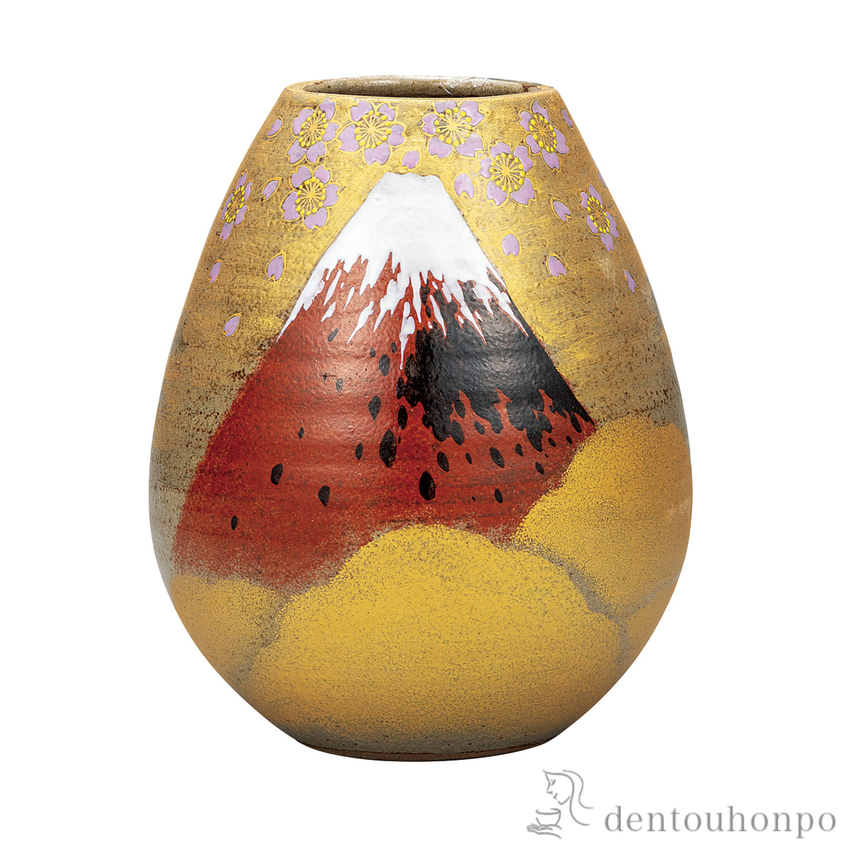 【送料無料】花瓶 金雲桜富士 6号≪在庫確認後、通常即日で出荷≫ ( 木札名入れ有料 ガラス フラワーベース 花器 一輪挿し おすすめ 九谷焼 )