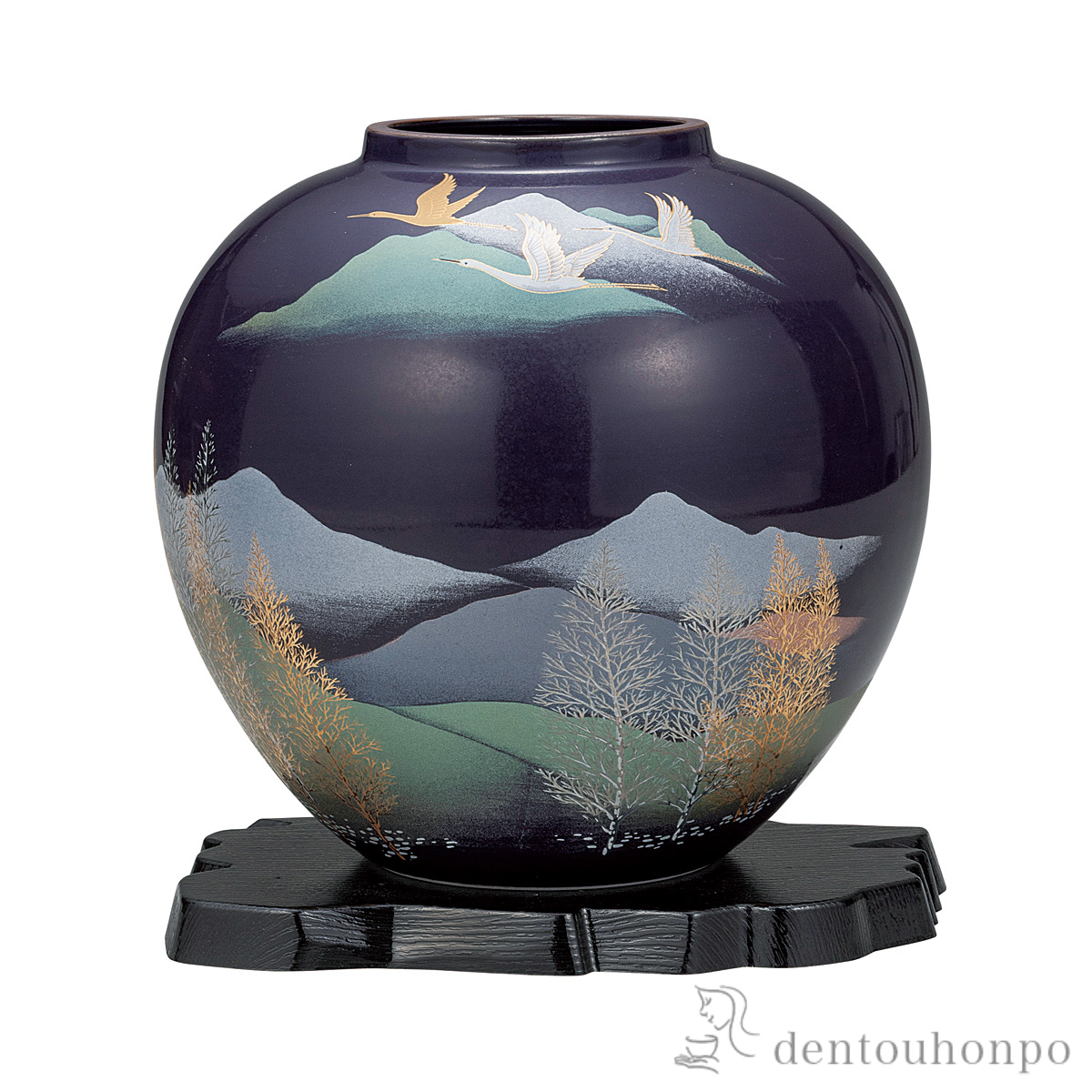 【送料無料】花瓶 鶴木立連山 7号 台付≪在庫確認後、通常即日で出荷≫ ( 木札名入れ有料 ガラス フラワーベース 花器 一輪挿し おすすめ 九谷焼 )