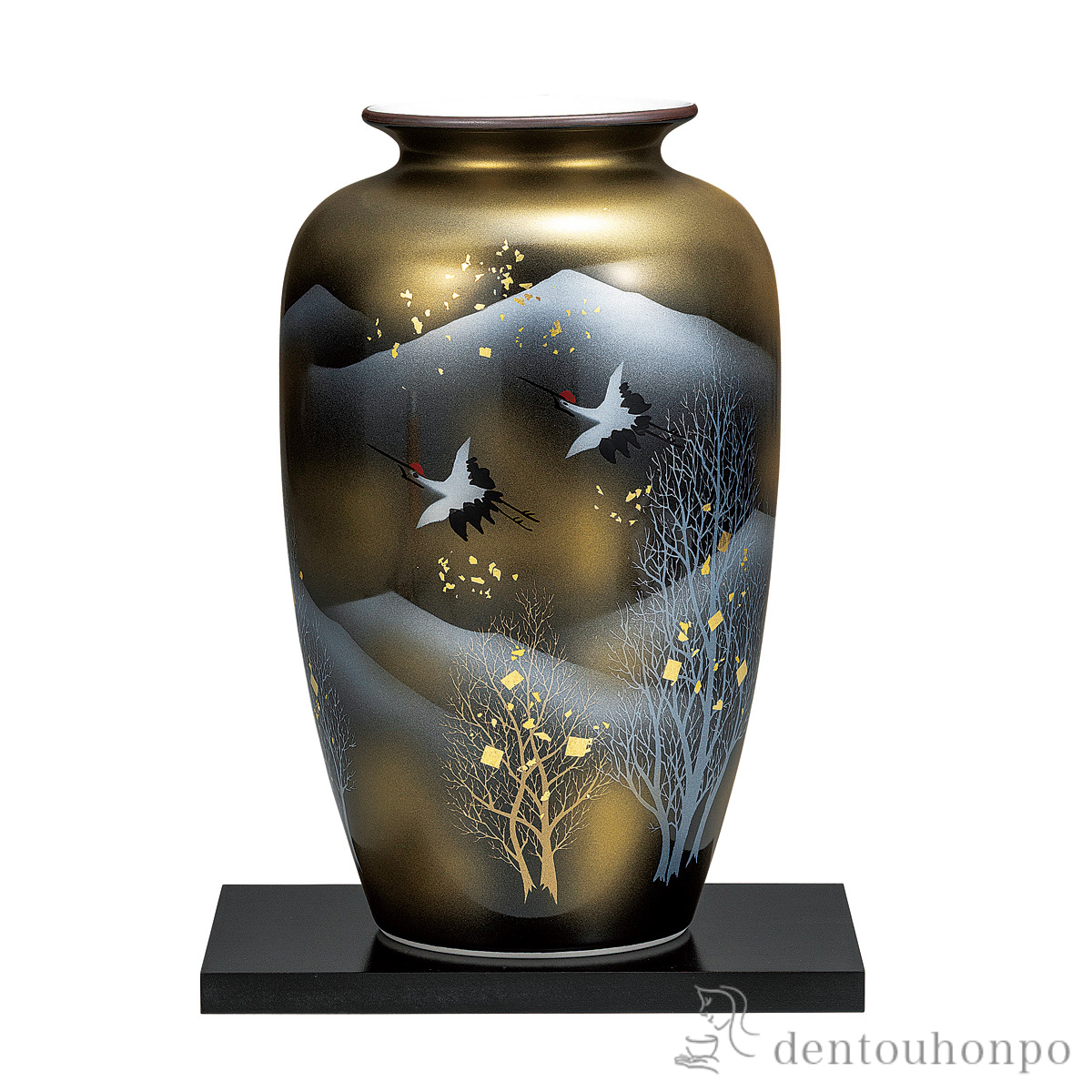 【送料無料】花瓶 天目木立鶴 10号 台付≪在庫確認後、通常即日で出荷≫ ( 木札名入れ有料 ガラス フラワーベース 花器 一輪挿し おすすめ 九谷焼 )