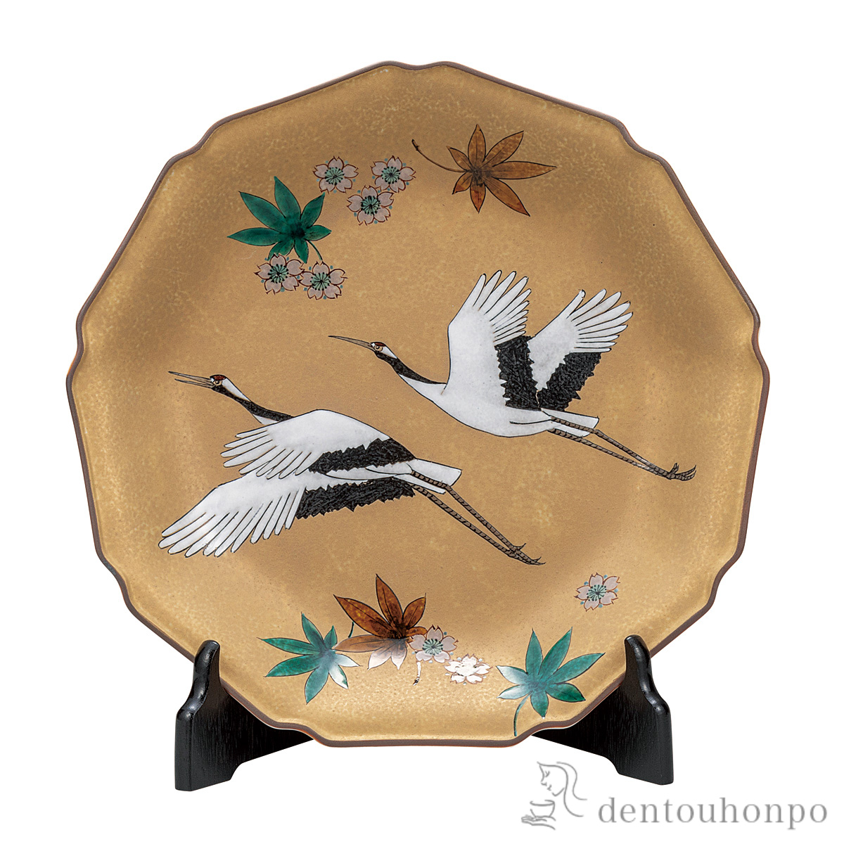 【送料無料】飾皿 吉祥 10号 皿立付≪在庫確認後、通常即日で出荷≫ ( 置物 飾皿 スタンド 絵皿 贈り物 九谷焼 )