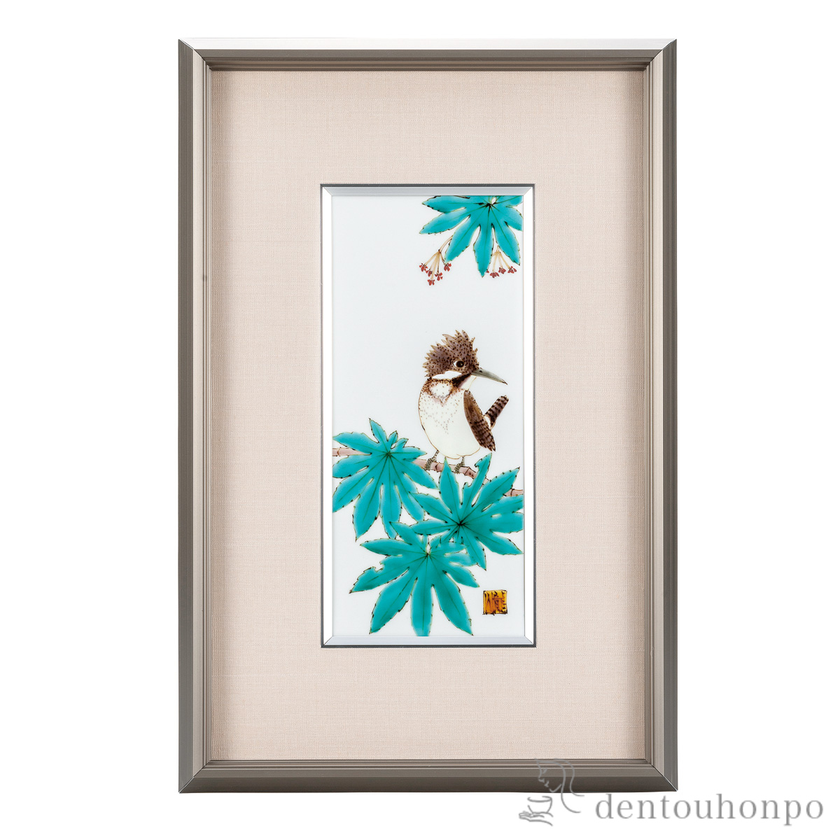 【送料無料】陶額 楓に山翡翠≪在庫確認後、通常即日で出荷≫ ( 置物 額飾り 陶板 陶板画 法人 九谷焼 )