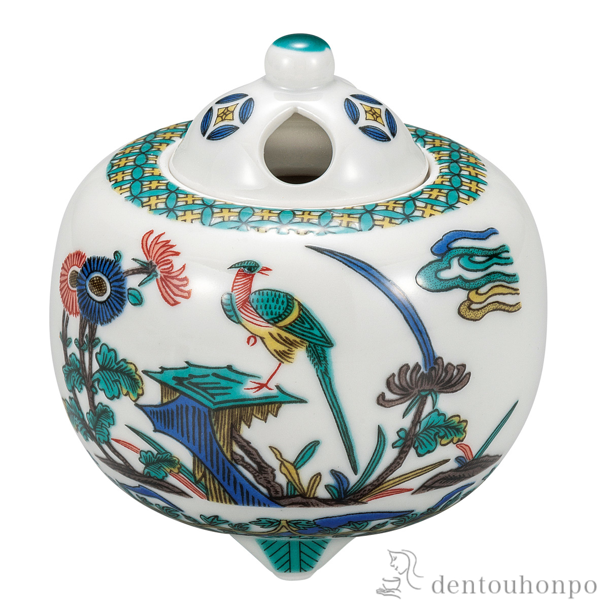 【送料無料】香炉 古九谷花鳥 3.5号≪在庫確認後、通常即日で出荷≫ ( お香 線香 リラックス 仏具 人気 九谷焼 )