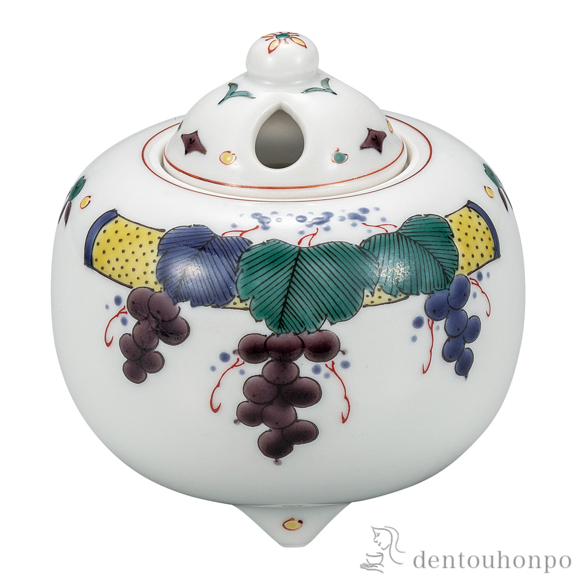 【送料無料】香炉 色絵ぶどう文 3.2号≪在庫確認後、通常即日で出荷≫ ( お香 線香 リラックス 仏具 人気 九谷焼 )