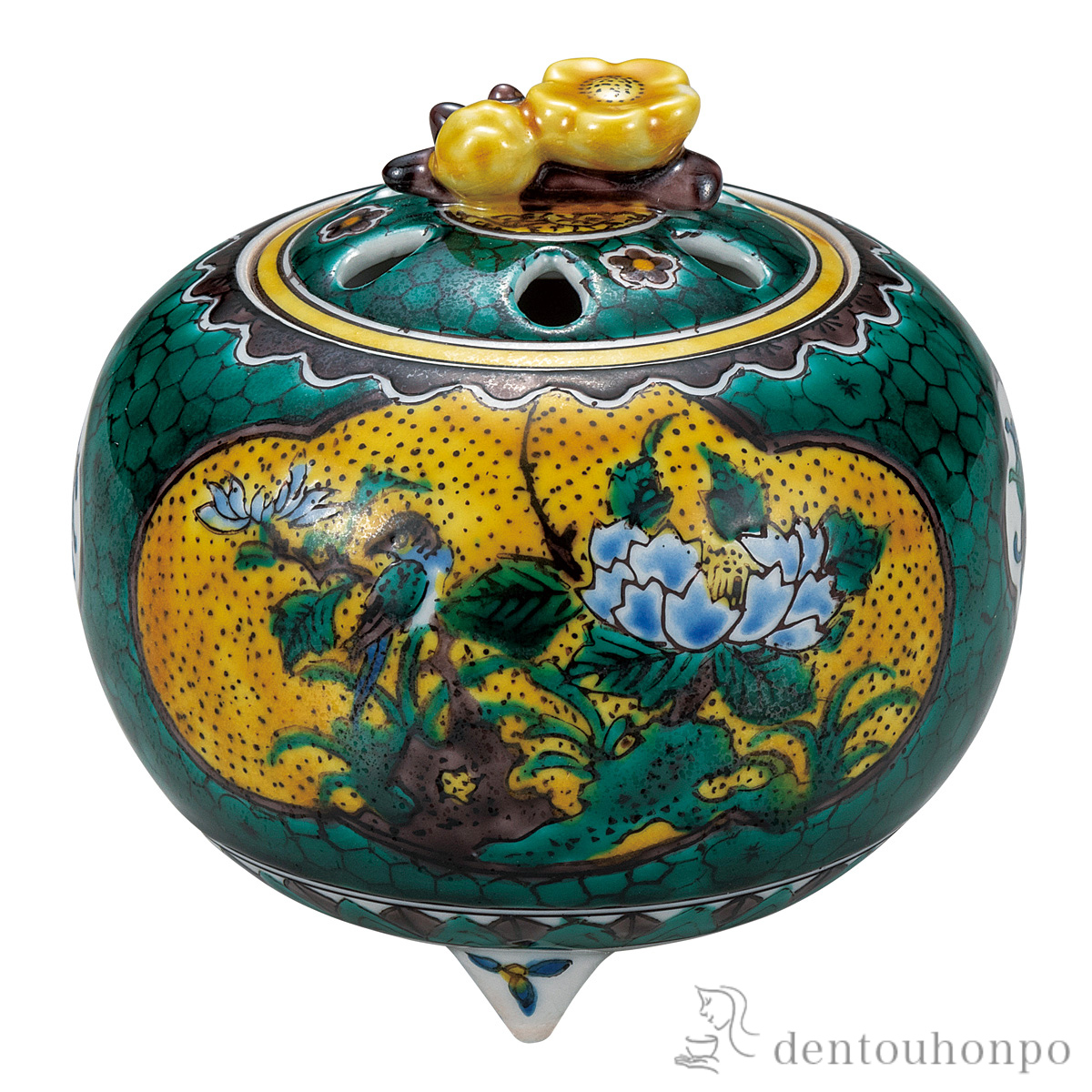 【送料無料】香炉 古九谷花鳥 3.5号≪在庫確認後、通常即日で出荷≫ ( お香 線香 リラックス 仏具 人気 九谷焼 )