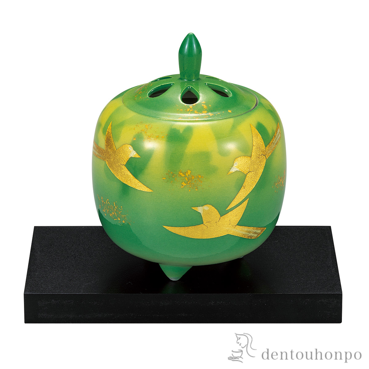 【送料無料】香炉 釉裏金彩群鳥 3.8号 台付≪在庫確認後、通常即日で出荷≫ ( お香 線香 リラックス 仏具 人気 九谷焼 )