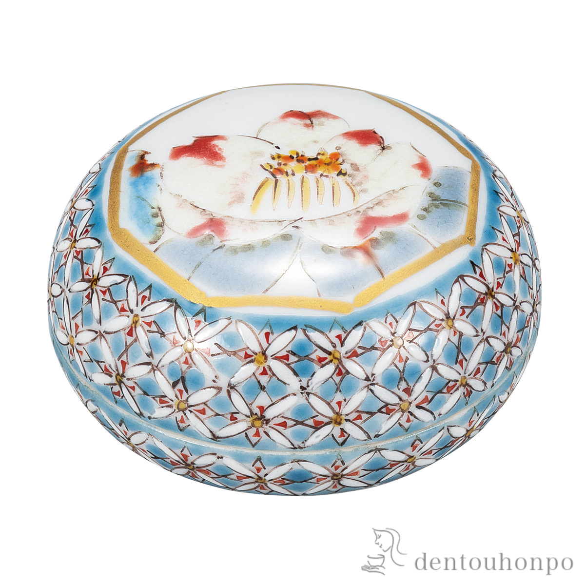 【送料無料】香合 色小紋に椿図≪在庫確認後、通常即日で出荷≫ ( お香 線香 リラックス 仏具 人気 九谷焼 )