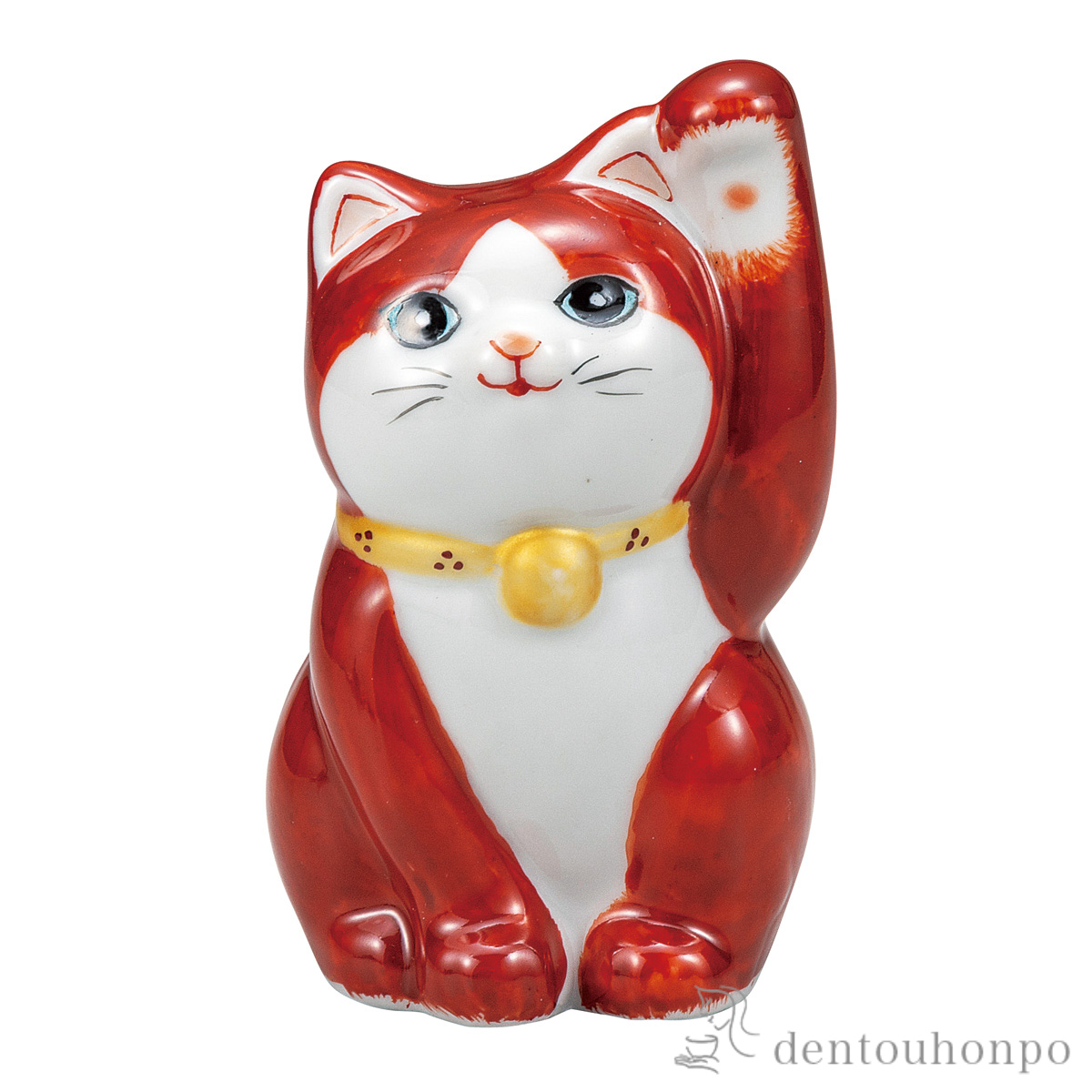 招き猫 朱地金彩 3号≪在庫確認後、通常即日で出荷≫ ( 置物 幸運 開運 まねきねこ 風水 九谷焼 )