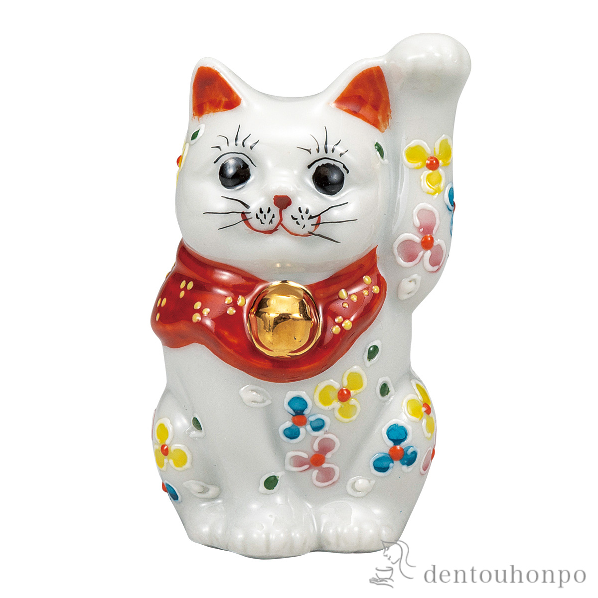 【送料無料】招き猫 小花 2.8号≪在庫確認後、通常即日で出荷≫ ( 置物 幸運 開運 まねきねこ 風水 九谷焼 )