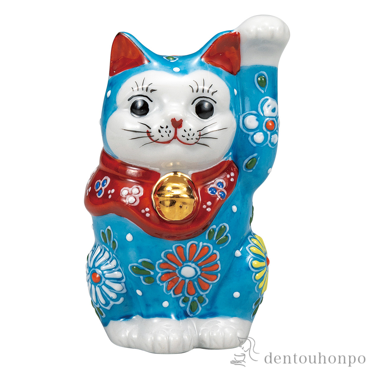 【送料無料】招き猫 淡青盛 2.8号≪在庫確認後、通常即日で出荷≫ ( 置物 幸運 開運 まねきねこ 風水 九谷焼 )