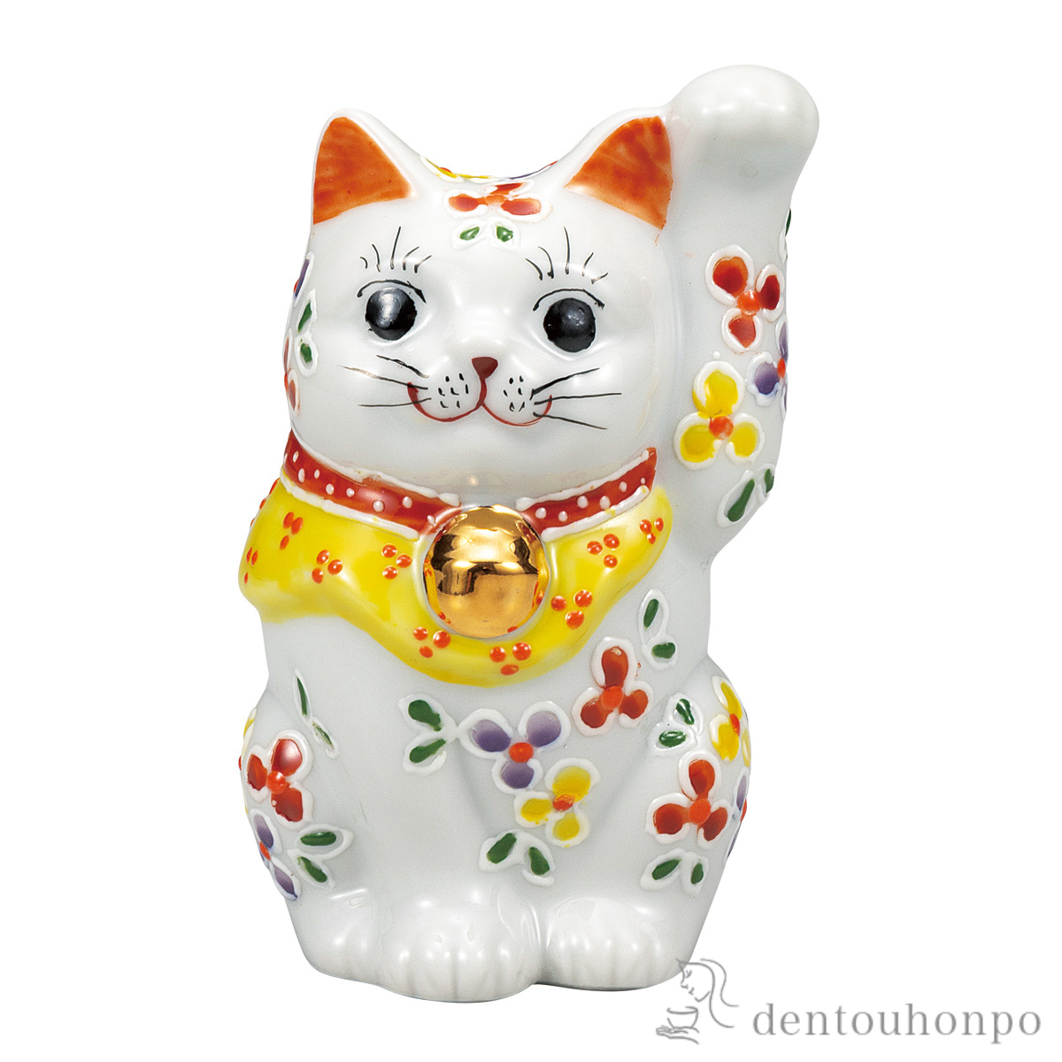 【送料無料】招き猫 小花 3.3号≪在庫確認後、通常即日で出荷≫ ( 置物 幸運 開運 まねきねこ 風水 九谷焼 )