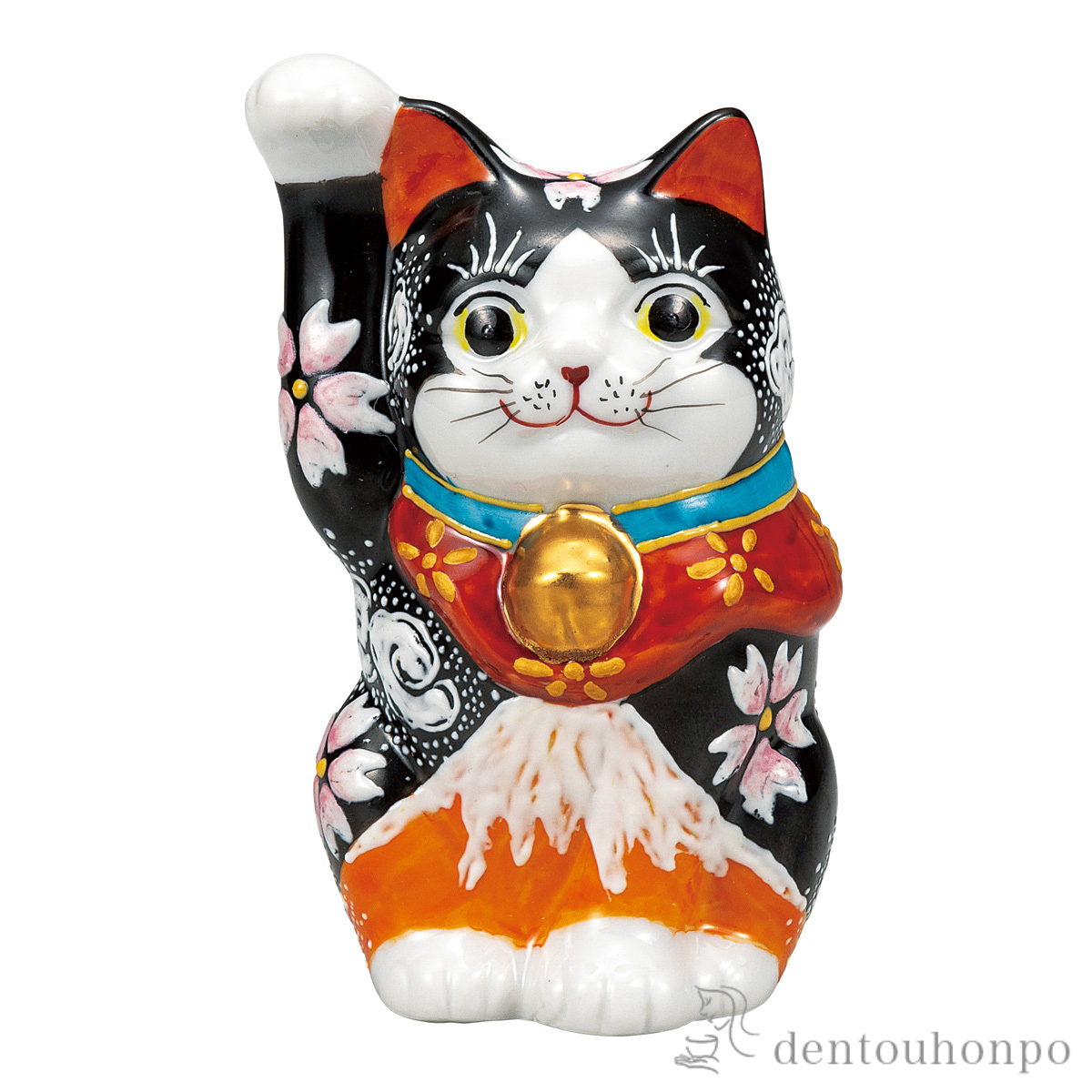 【送料無料】招き猫 赤富士 4号≪在庫確認後、通常即日で出荷≫ ( 置物 幸運 開運 まねきねこ 風水 九谷焼 )