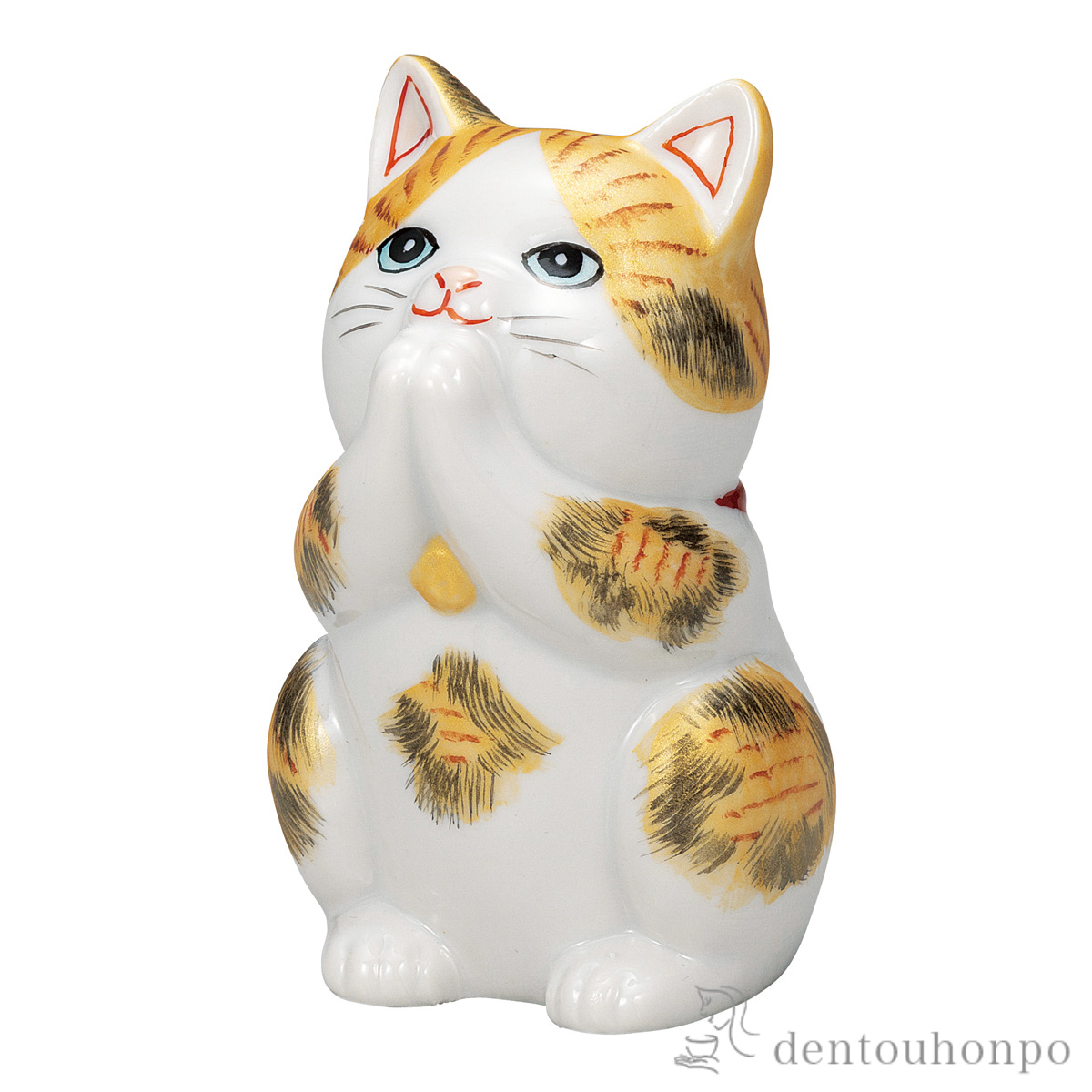 【送料無料】お祈り猫 金彩三毛 3.2号≪在庫確認後、通常即日で出荷≫ ( 置物 幸運 開運 まねきねこ 風水 九谷焼 )
