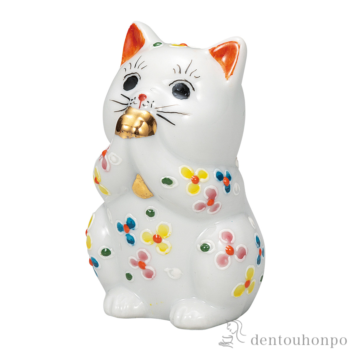 【送料無料】お祈り猫 小花 2.7号≪在庫確認後、通常即日で出荷≫ ( 置物 幸運 開運 まねきねこ 風水 九谷焼 )