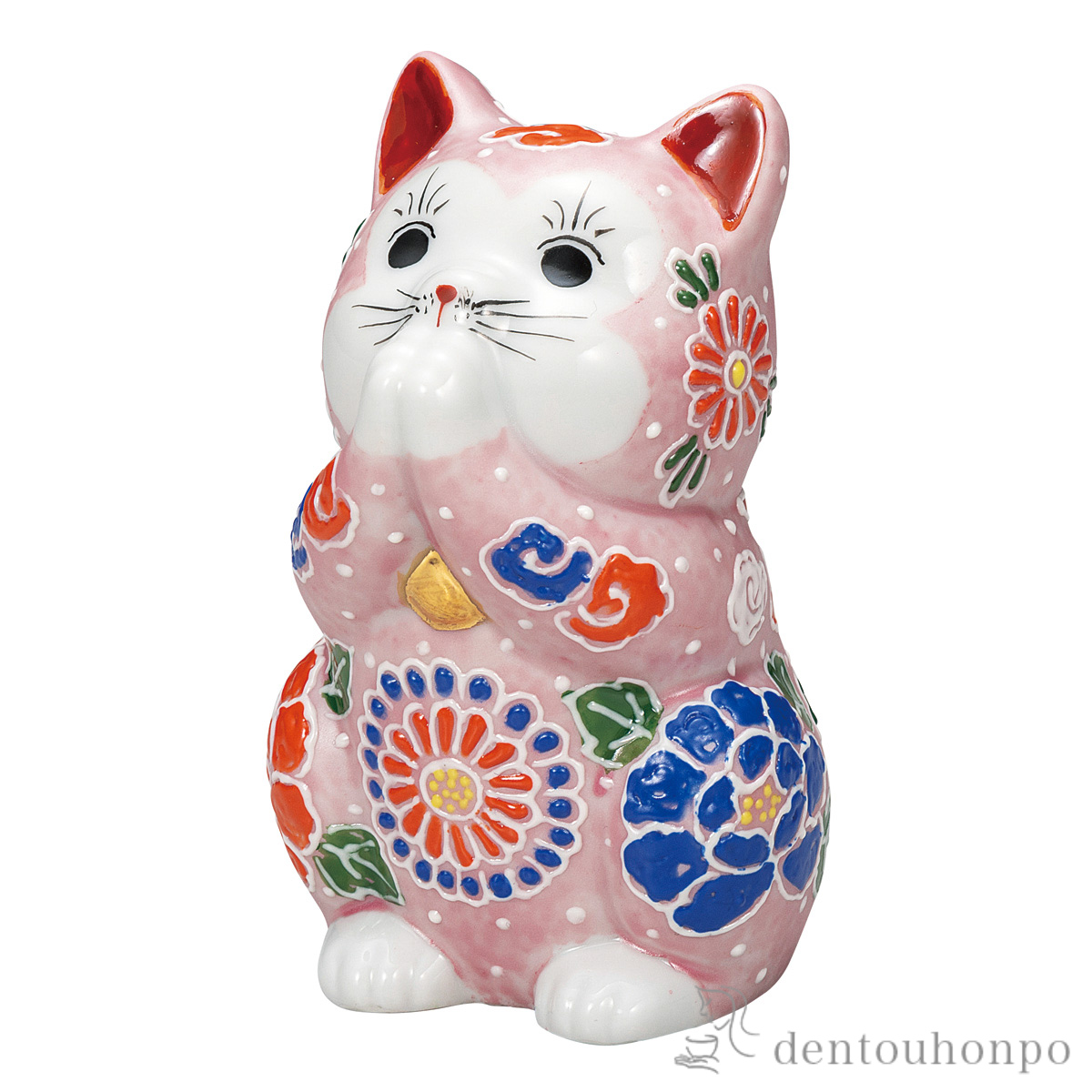 【送料無料】お祈り猫 桃盛 2.7号≪在庫確認後、通常即日で出荷≫ ( 置物 幸運 開運 まねきねこ 風水 九谷焼 )