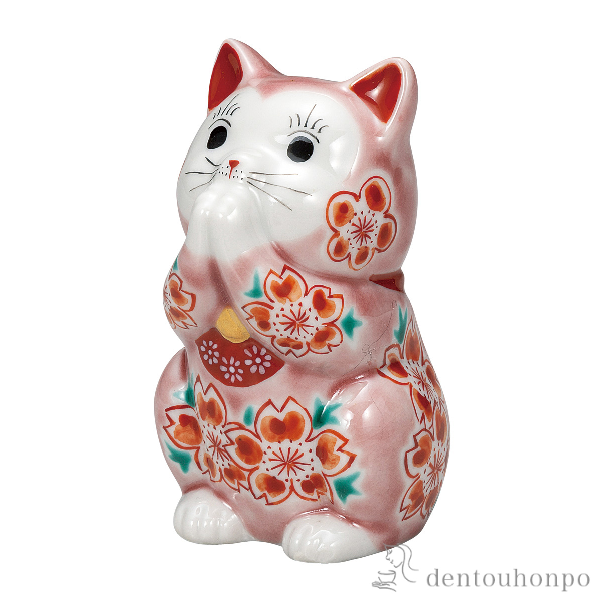 【送料無料】お祈り猫 ピンク釉桜 3.2号≪在庫確認後、通常即日で出荷≫ ( 置物 幸運 開運 まねきねこ 風水 九谷焼 )