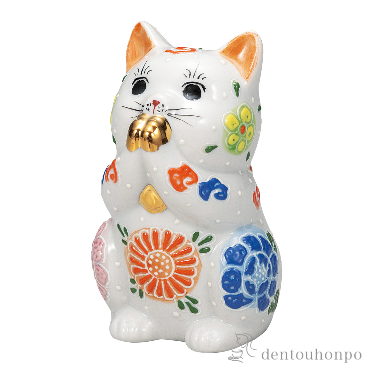【送料無料】お祈り猫 白盛 3.2号≪在庫確認後、通常即日で出荷≫ ( 置物 幸運 開運 まねきねこ 風水 九谷焼 )